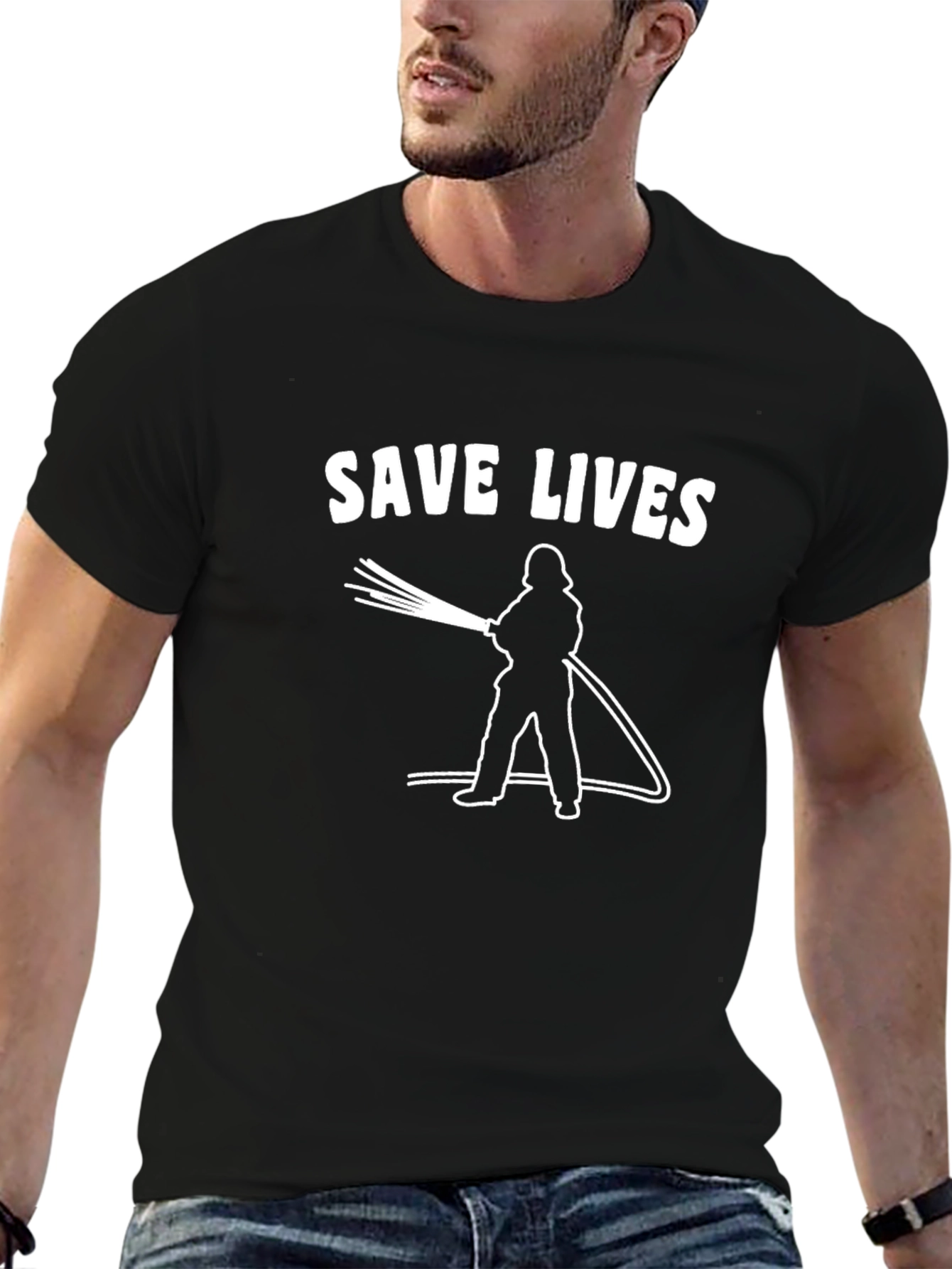 Save Lives Firefighter Graphic Tee - Black