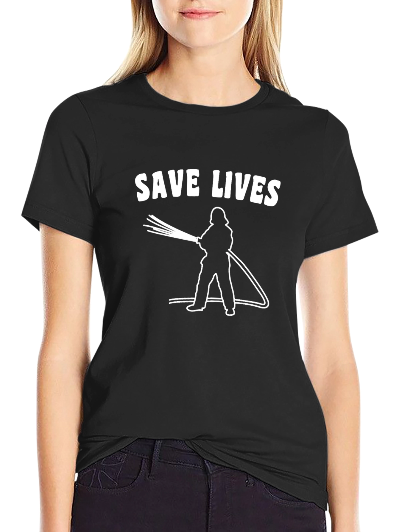 Save Lives Firefighter Graphic Tee - Black