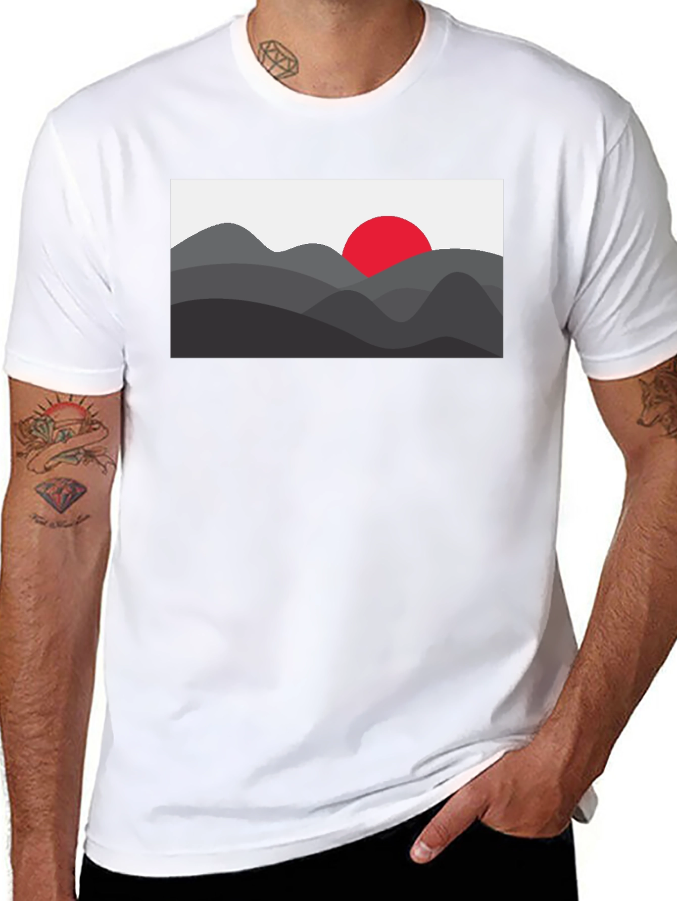 Mens Black Graphic Tee - Mountain Sunset Design