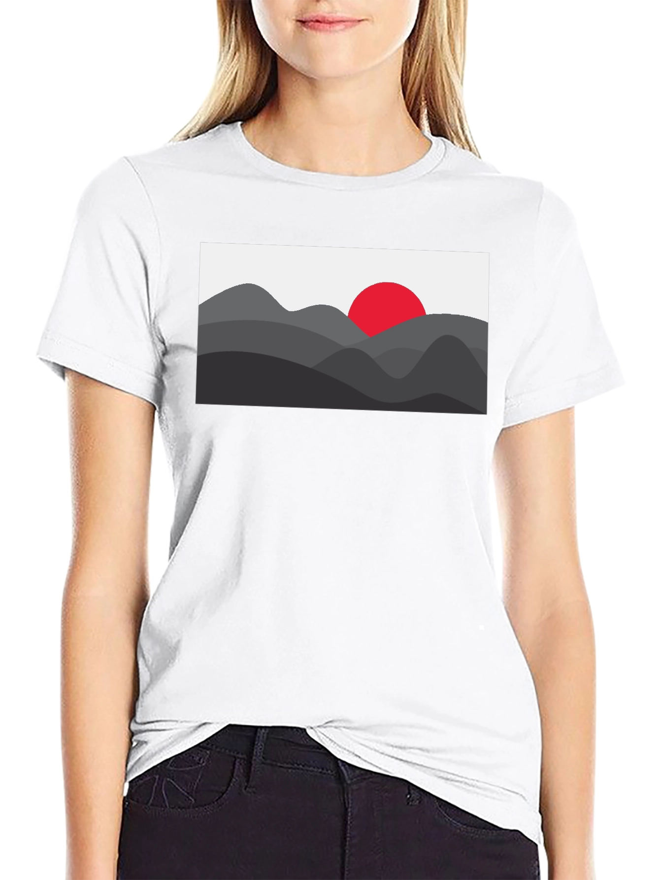 Mens Black Graphic Tee - Mountain Sunset Design