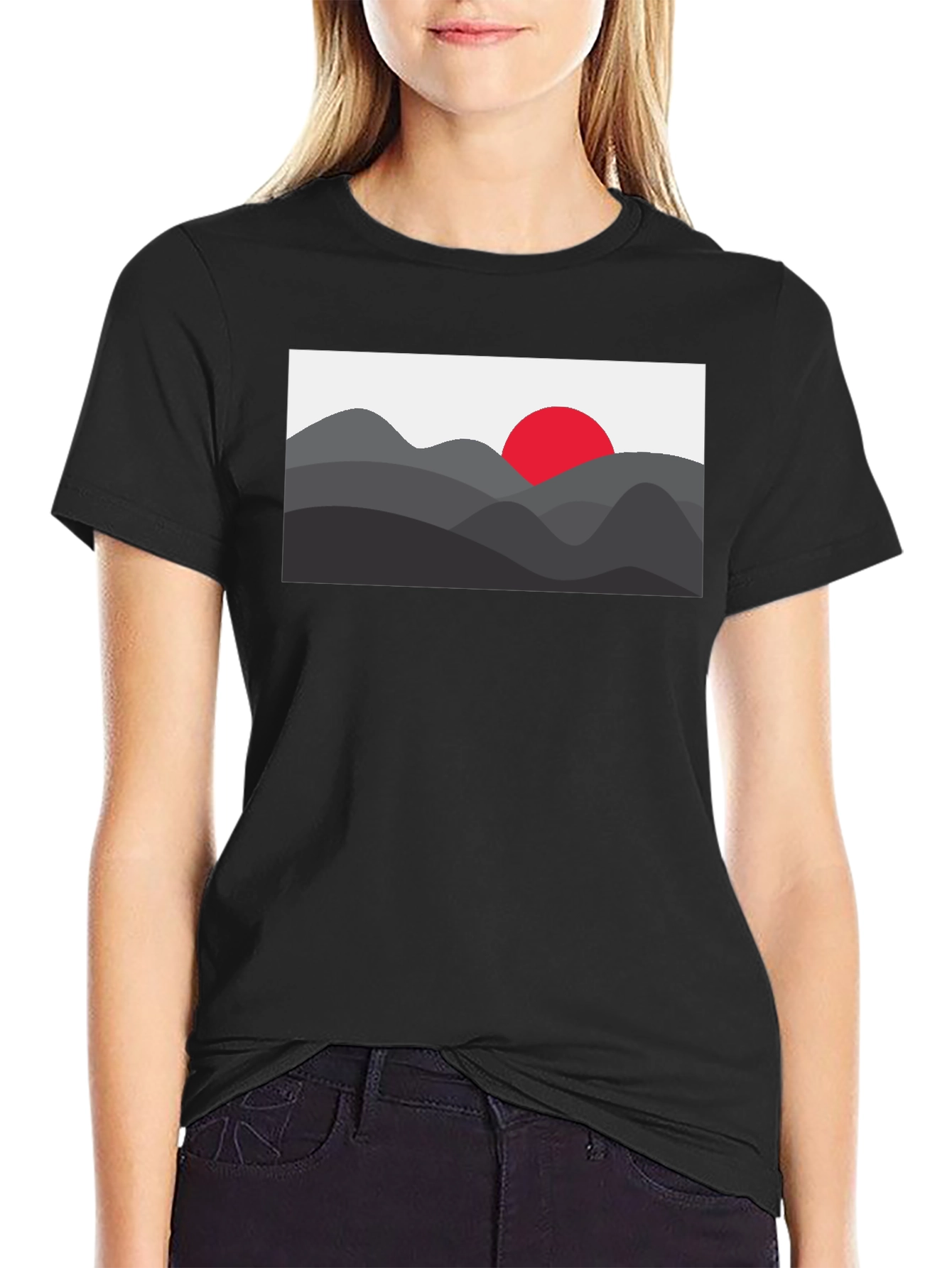 Mens Black Graphic Tee - Mountain Sunset Design