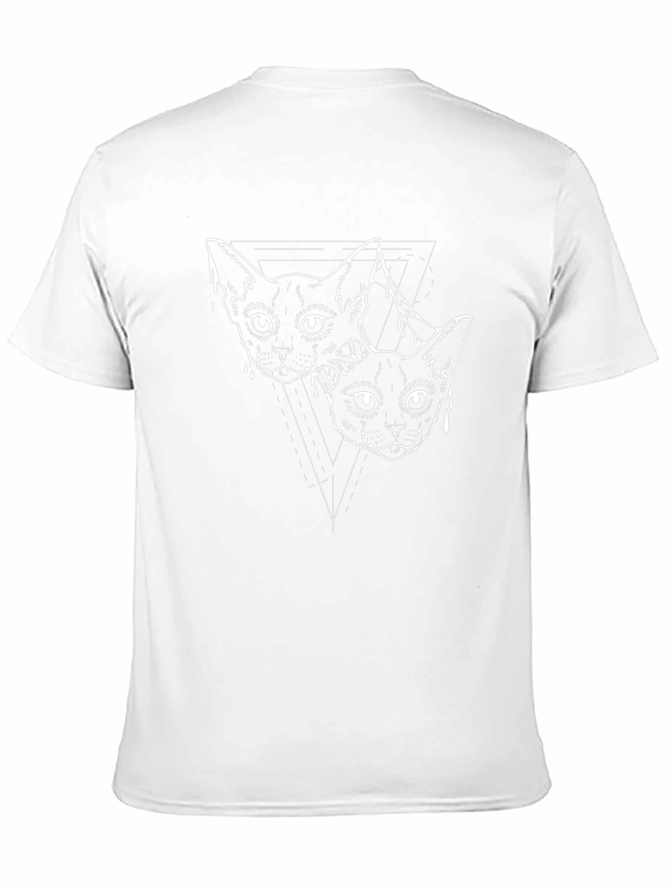 Geometric Cats Graphic Tee - Black Cotton Casual Shirt