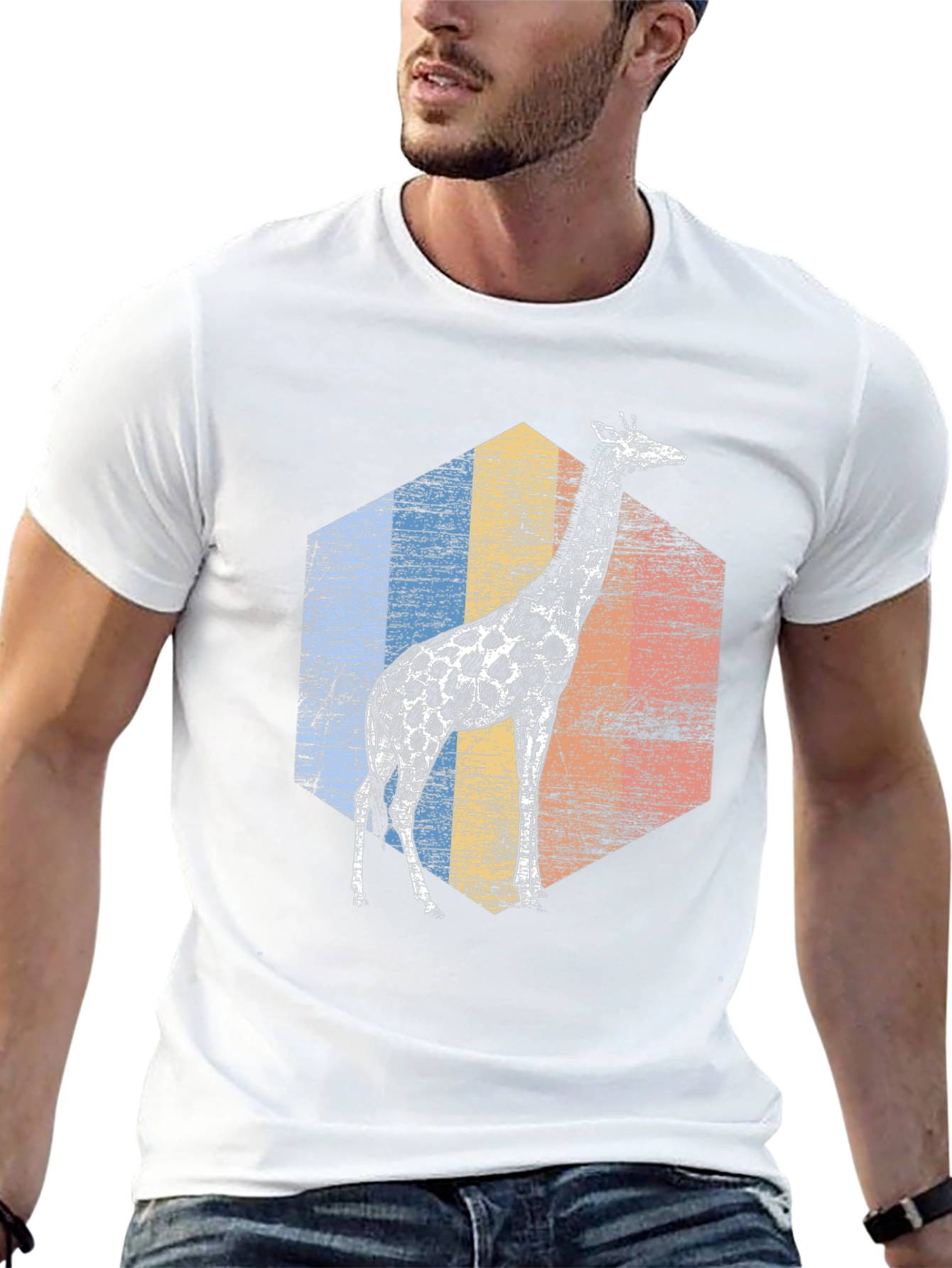 Giraffe Retro Hexagon Graphic Tee