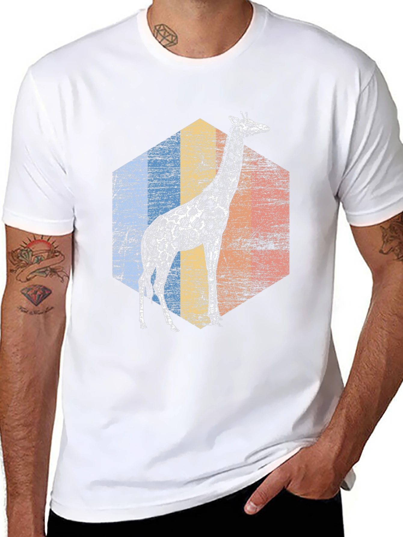 Giraffe Retro Hexagon Graphic Tee