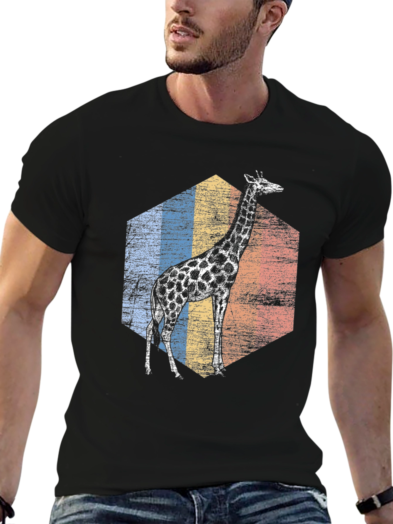 Giraffe Retro Hexagon Graphic Tee