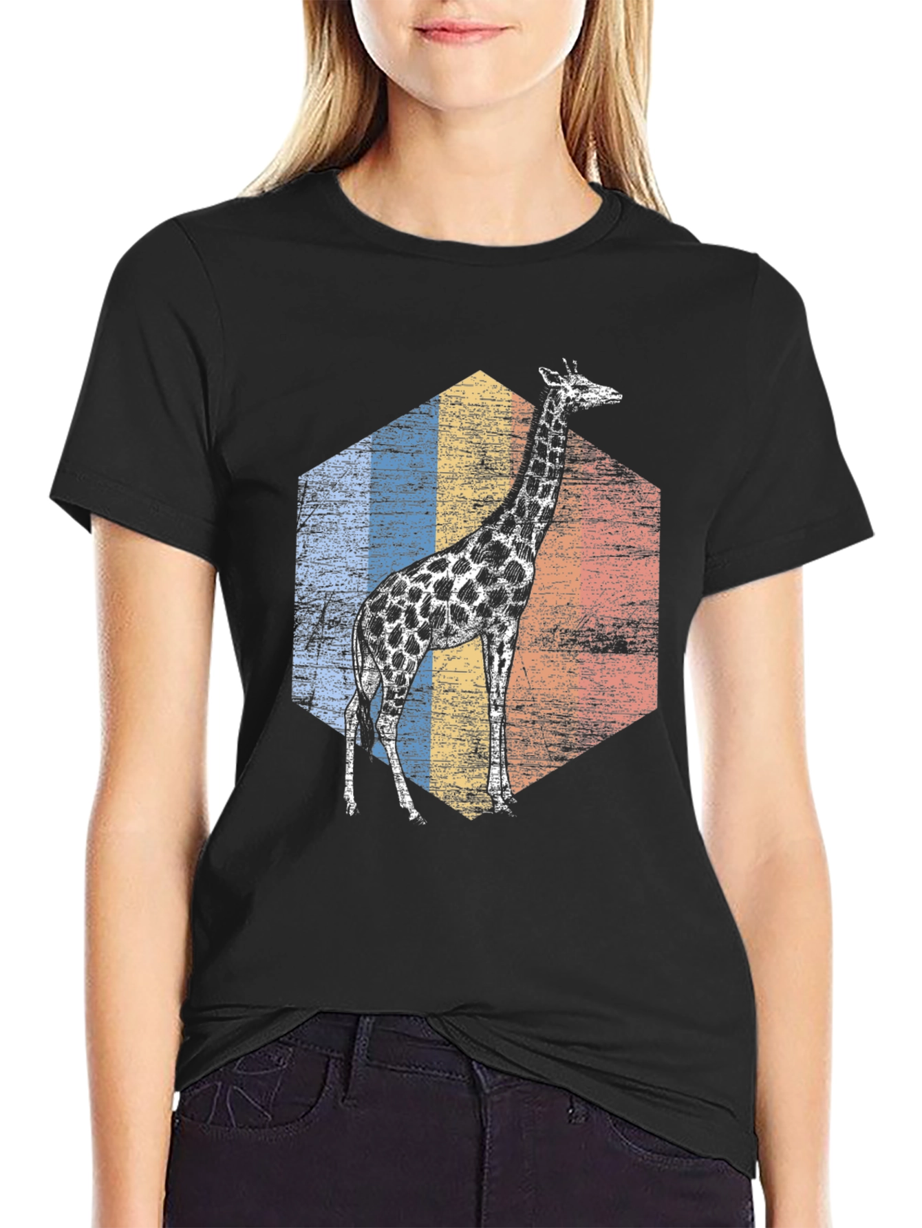 Giraffe Retro Hexagon Graphic Tee