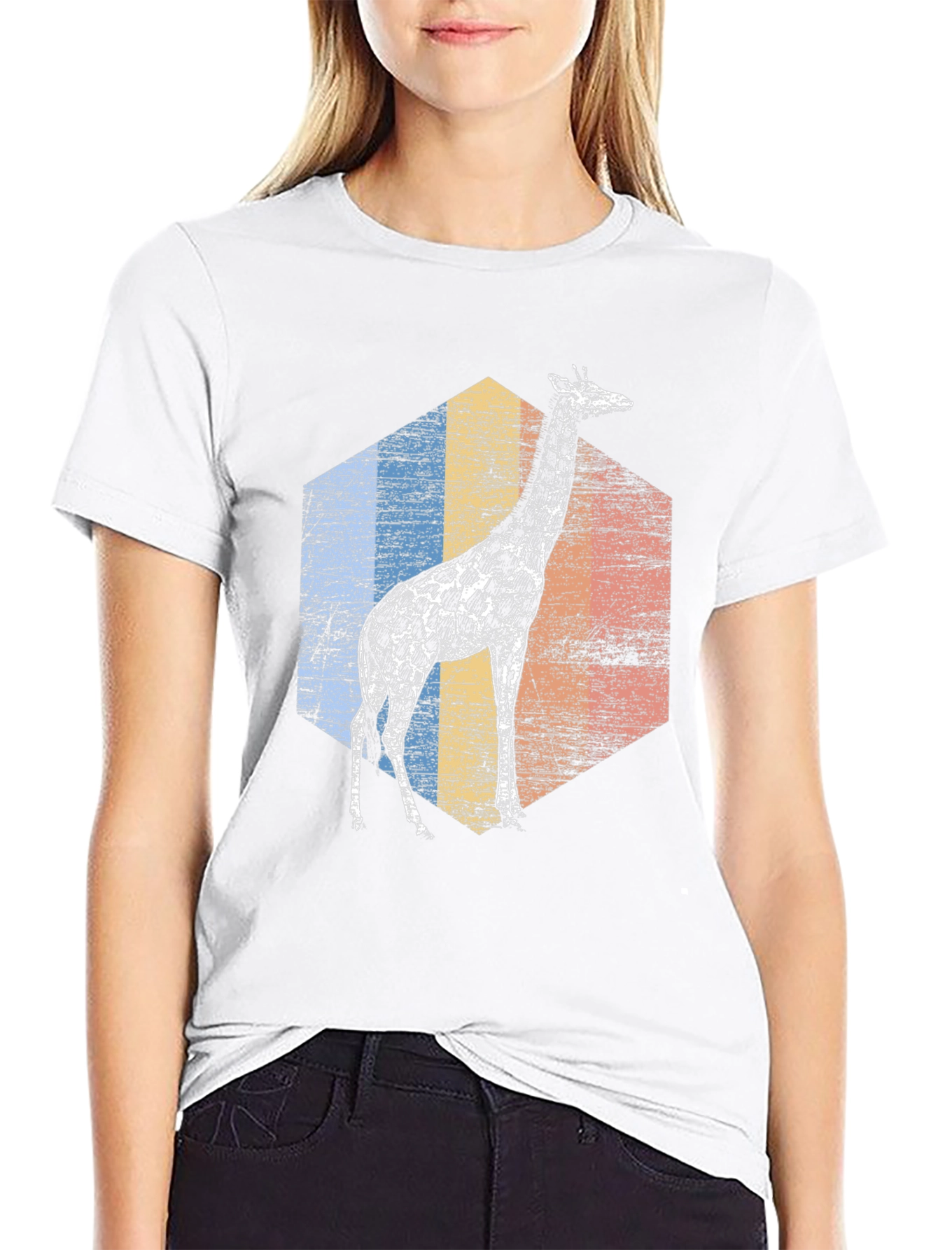 Giraffe Retro Hexagon Graphic Tee