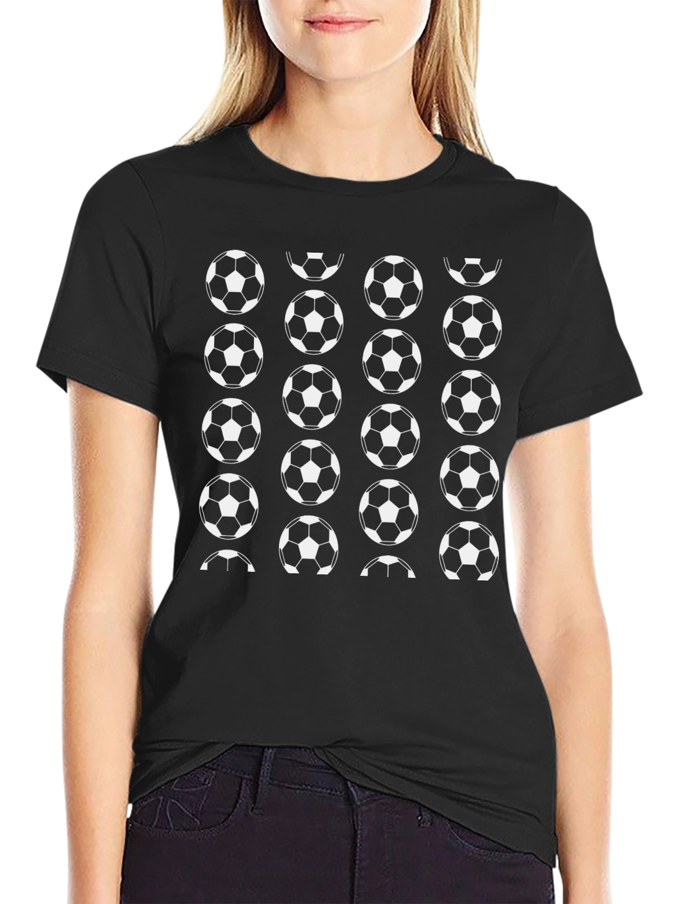 Soccer Ball Pattern Black T-Shirt