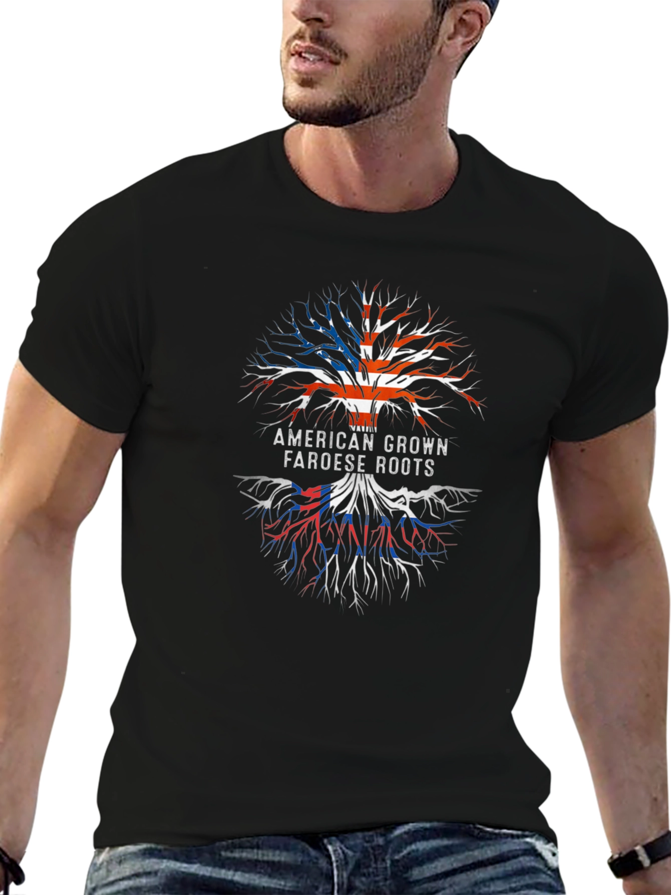 American Faroese Roots Black Graphic T-Shirt