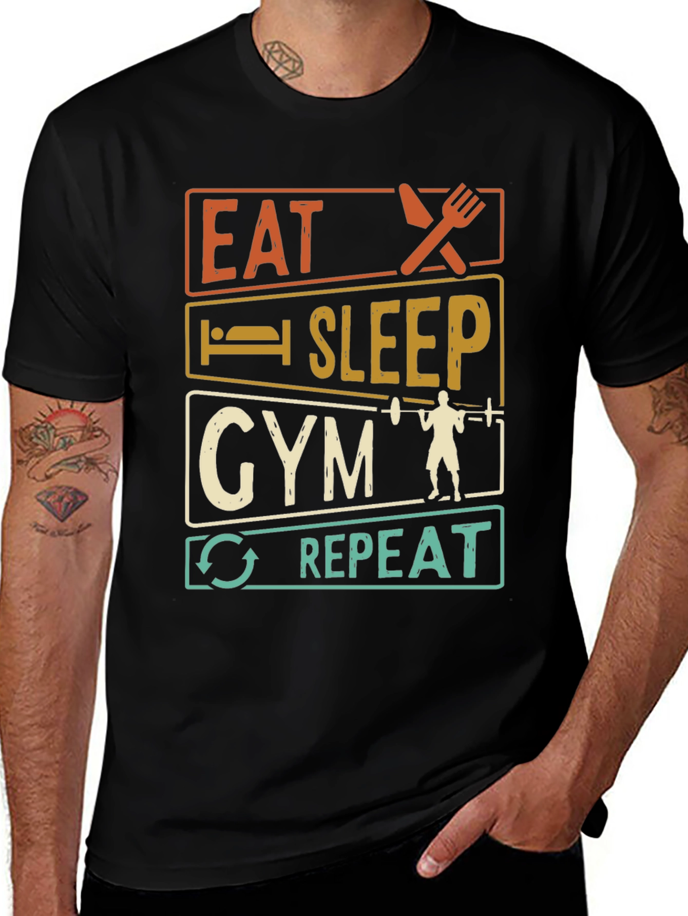 Eat Sleep Gym Repeat Graphic T-Shirt