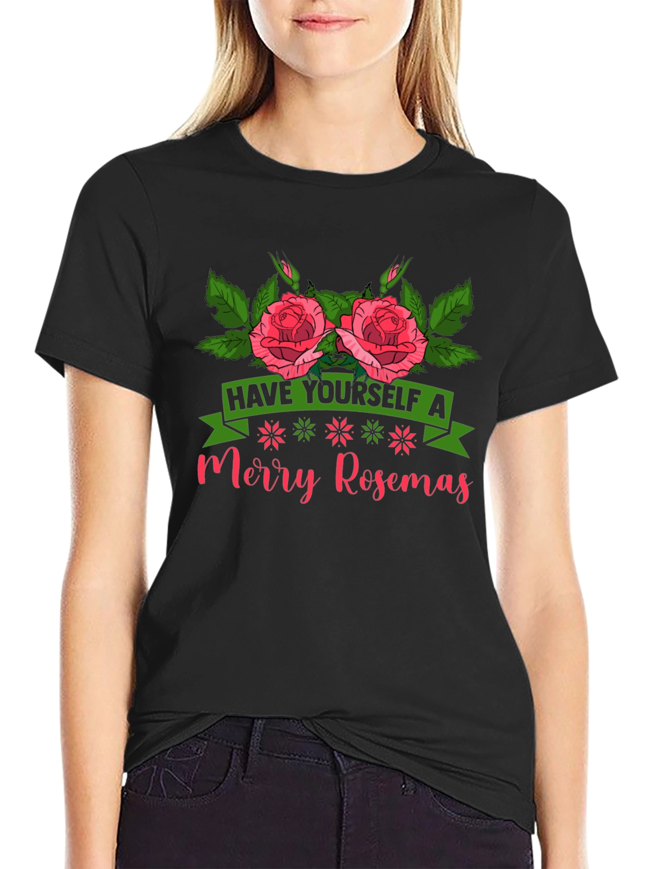 Merry Rosemas T-Shirt - Floral Holiday Tee