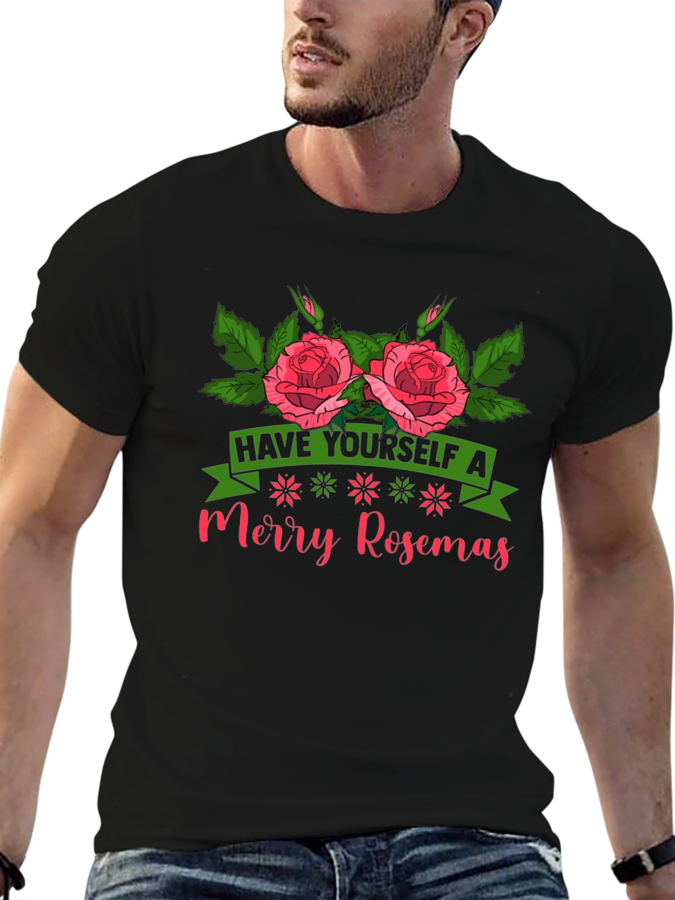 Merry Rosemas T-Shirt - Floral Holiday Tee
