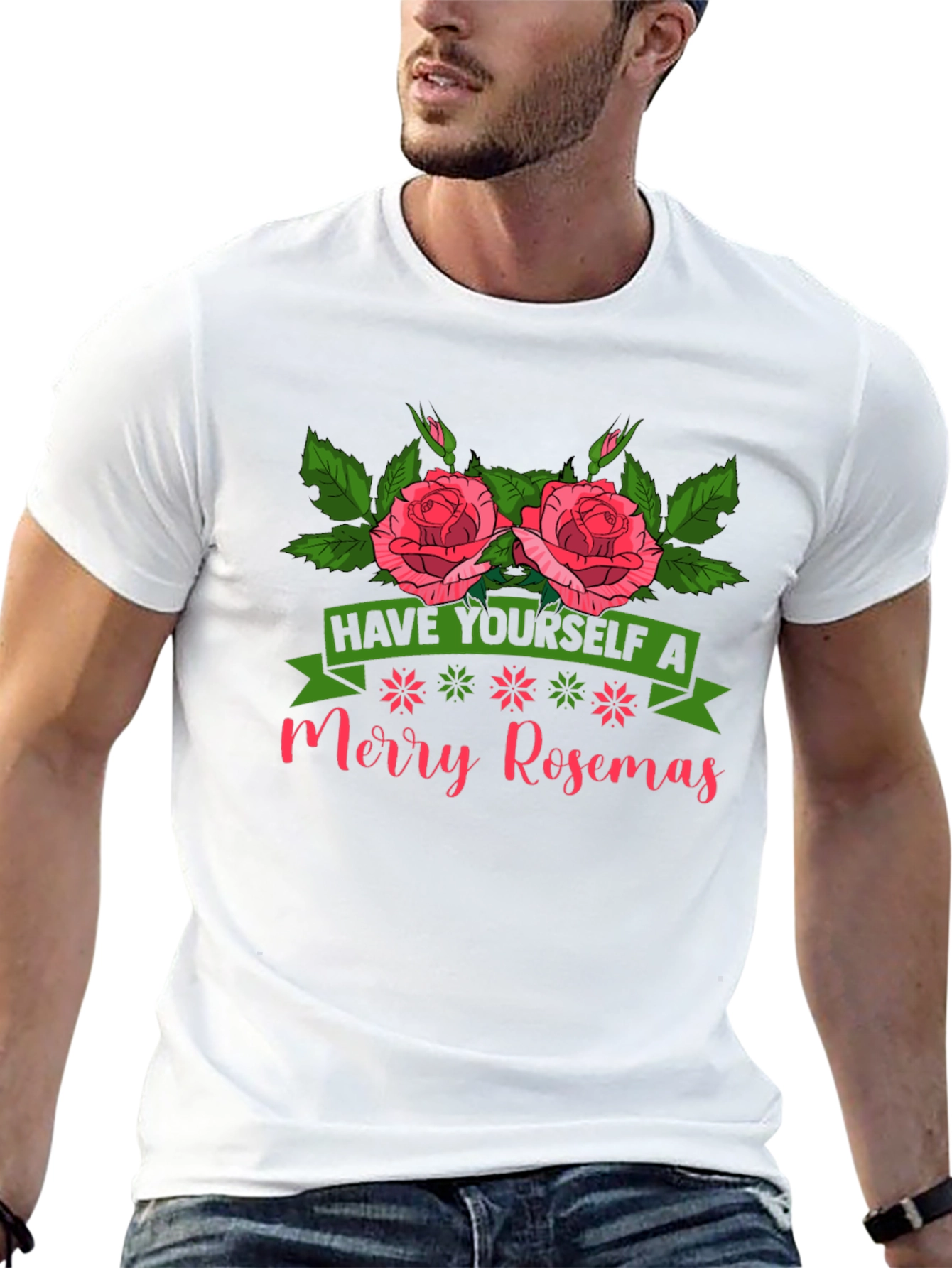 Merry Rosemas T-Shirt - Floral Holiday Tee