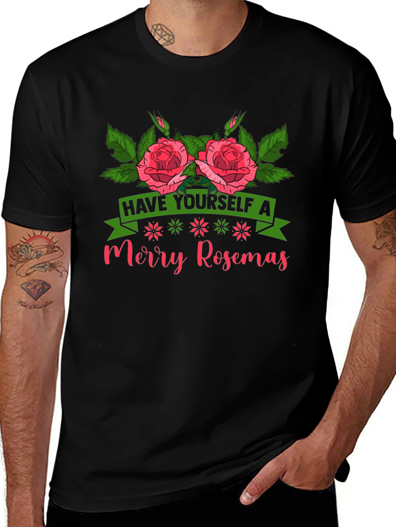 Merry Rosemas T-Shirt - Floral Holiday Tee