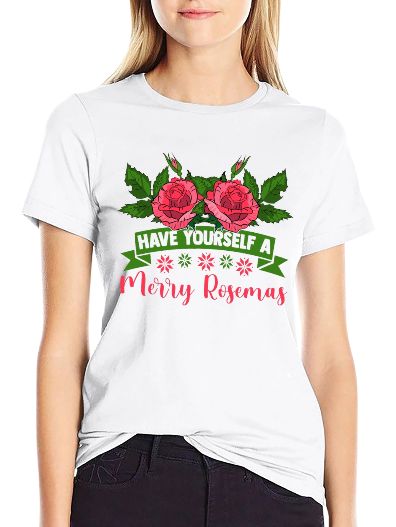 Merry Rosemas T-Shirt - Floral Holiday Tee