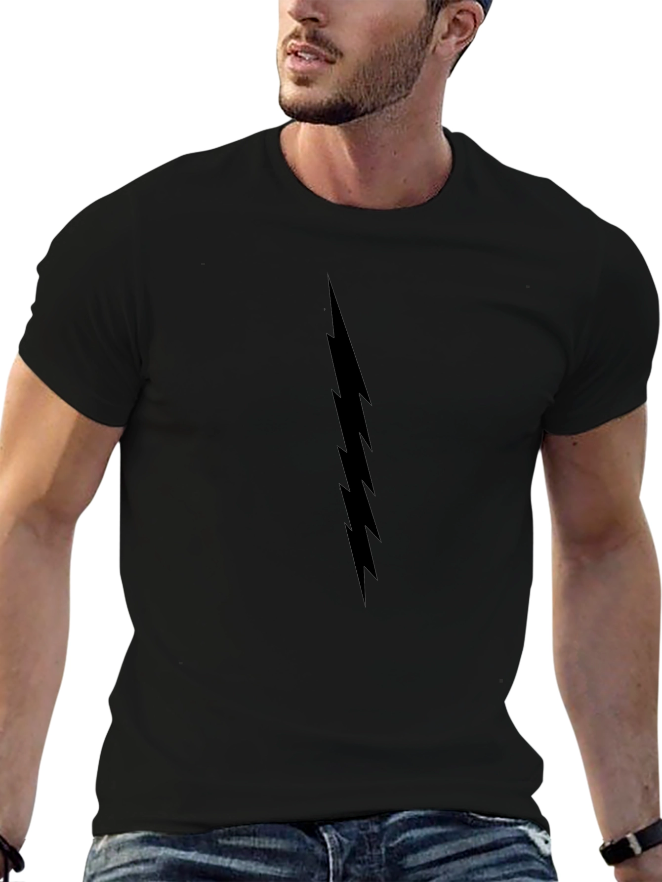 Black T-Shirt with Lightning Bolt Graphic