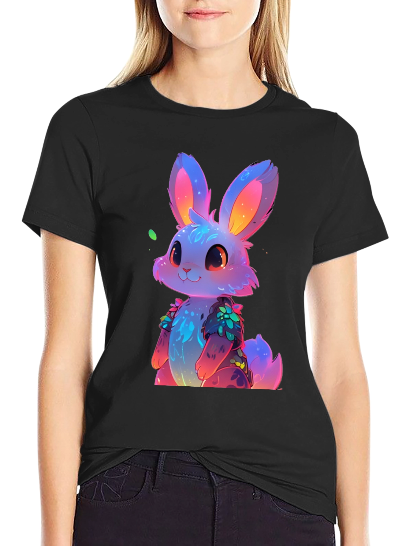 Neon Bunny Graphic Tee - Black