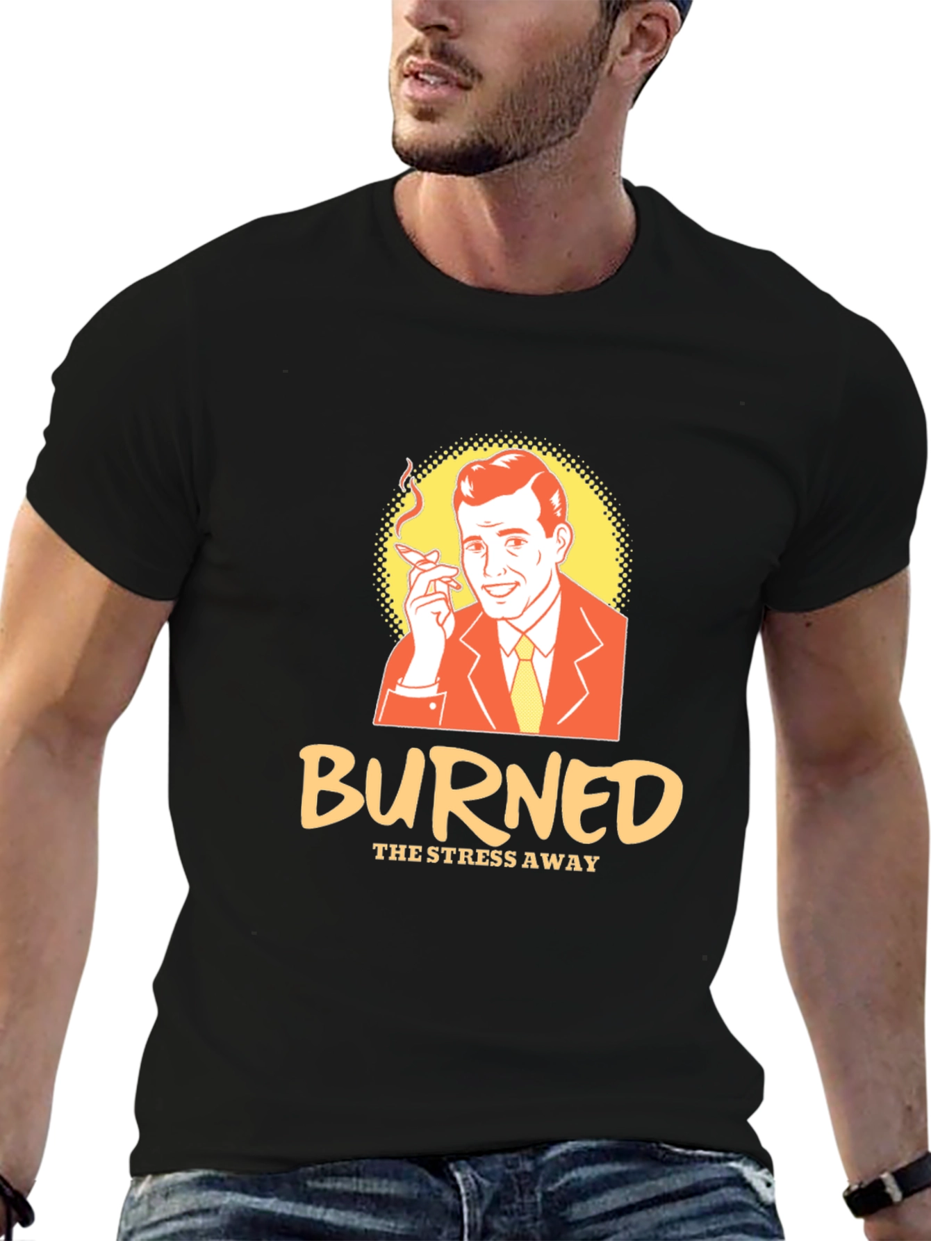 Burned Stress Away Black Graphic T-Shirt