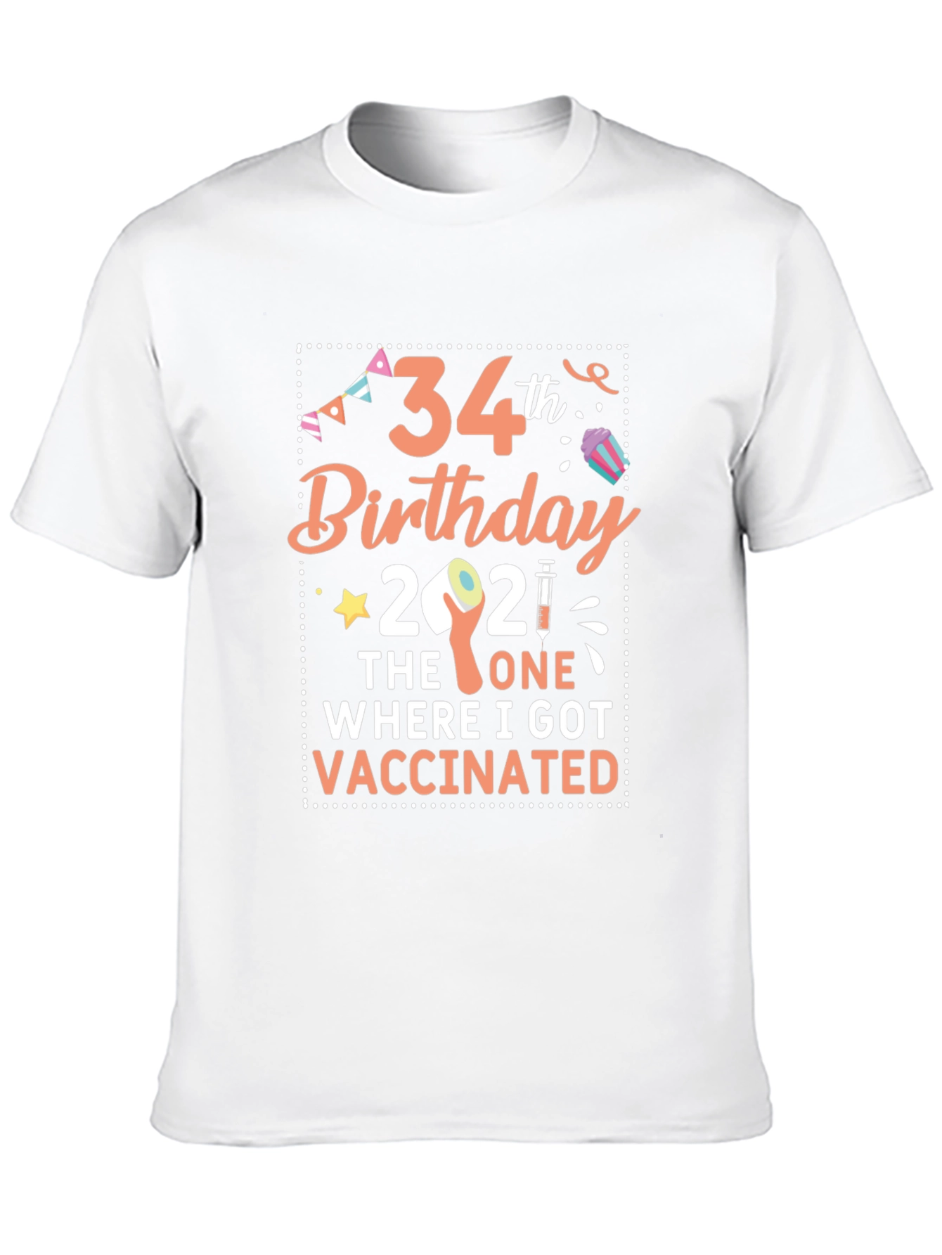 34th Birthday Vaccination 2021 Black T-Shirt