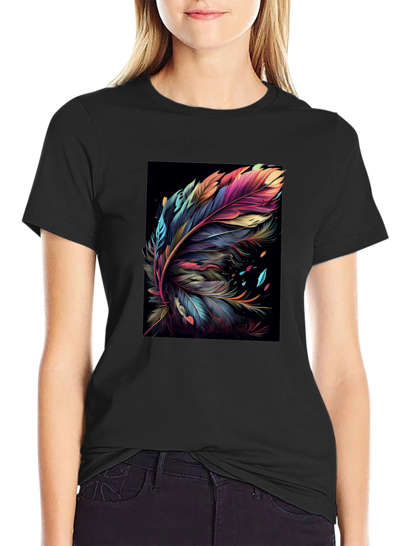 Feather Art Black T-Shirt