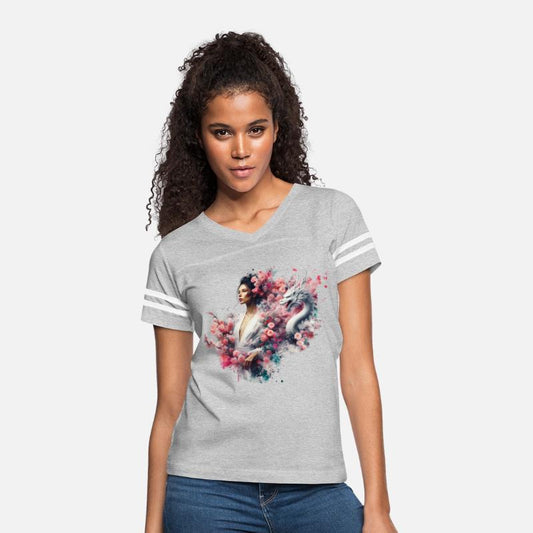 Elegant Woman with White Dragon Art