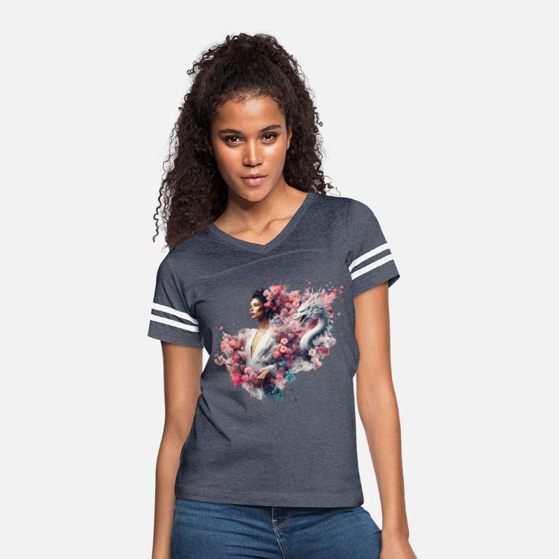 Elegant Woman with White Dragon Art