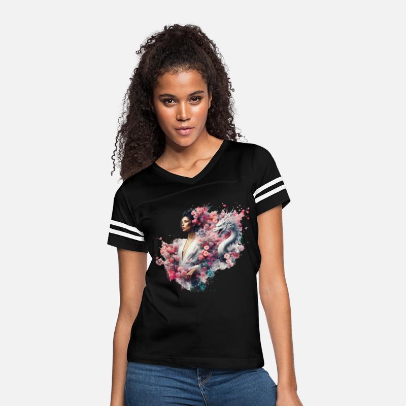 Elegant Woman with White Dragon Art