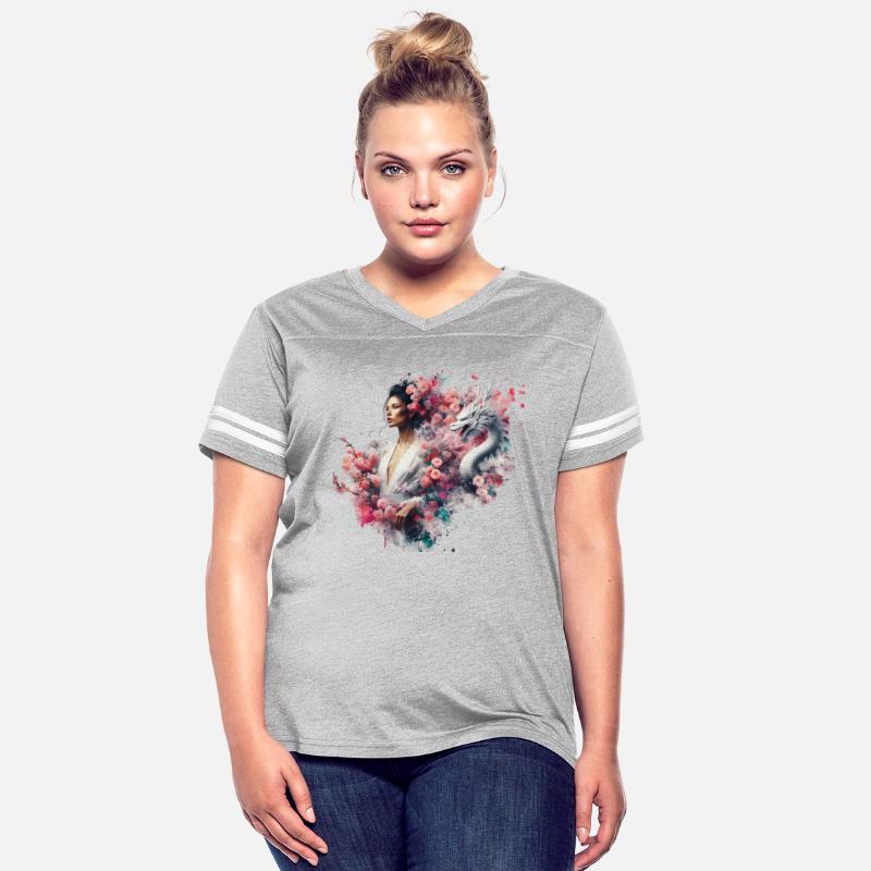 Elegant Woman with White Dragon Art