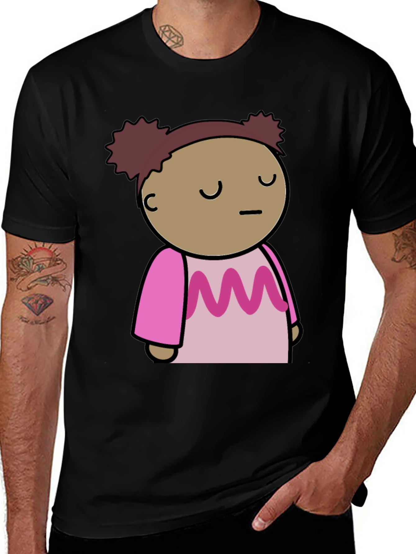 Cute Cartoon Character Black T-Shirt