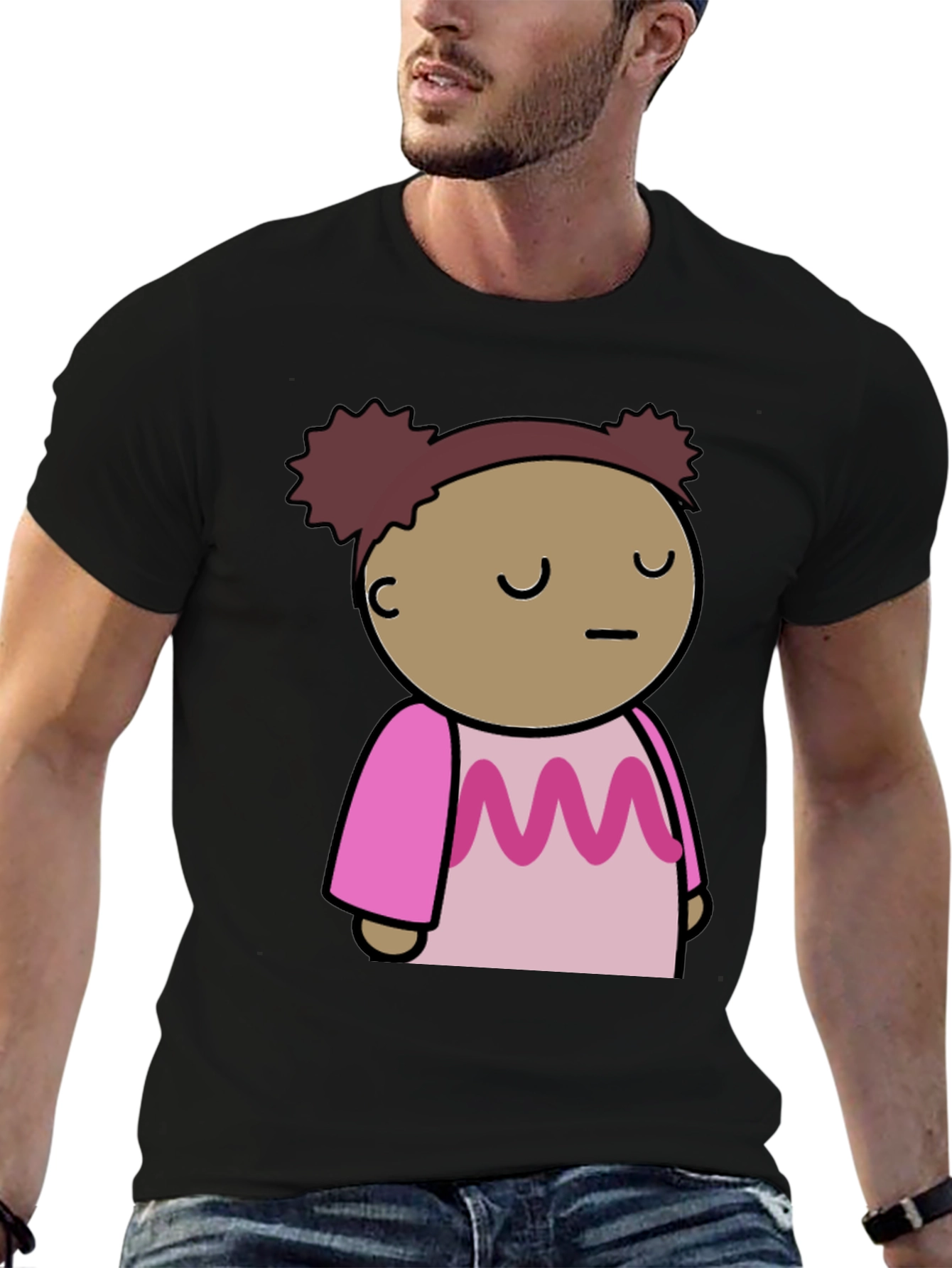 Cute Cartoon Character Black T-Shirt