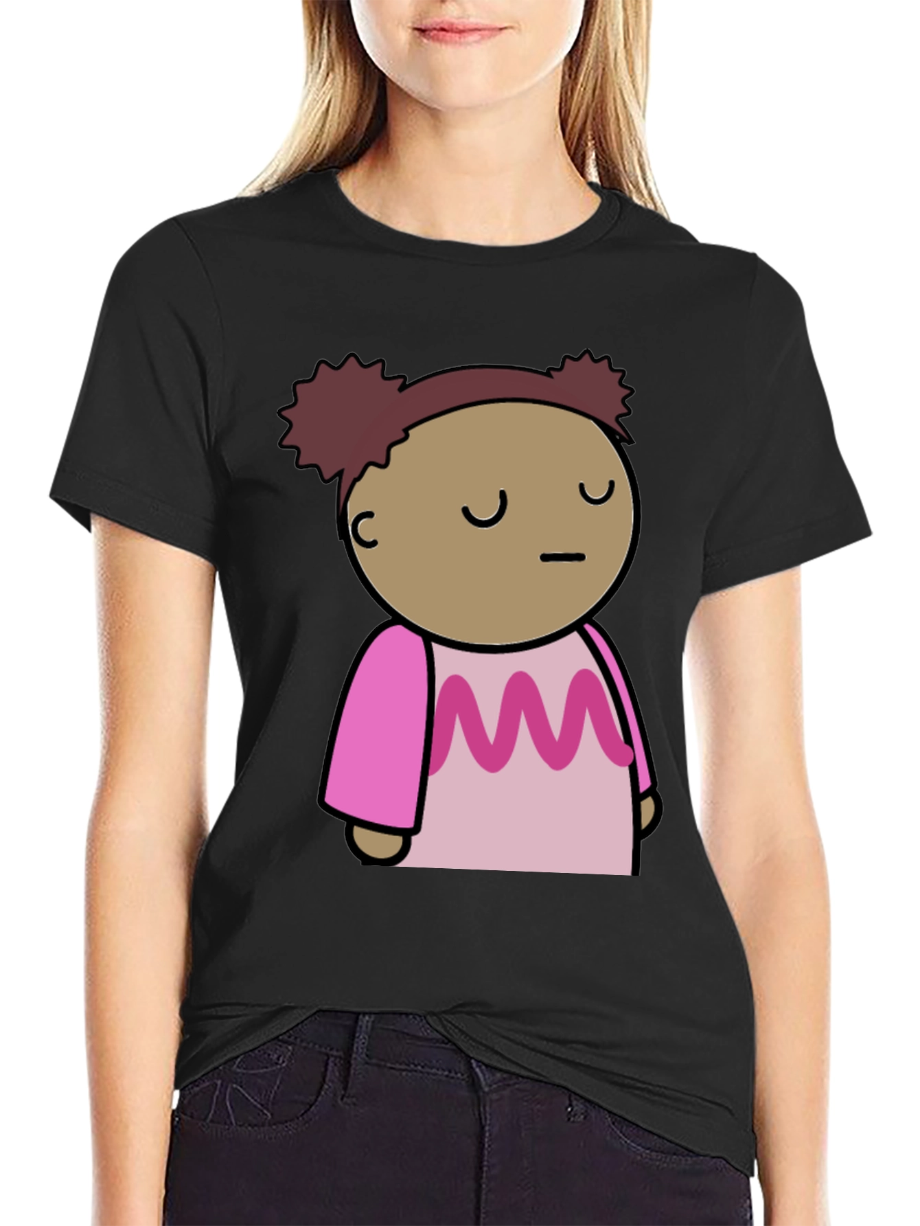 Cute Cartoon Character Black T-Shirt