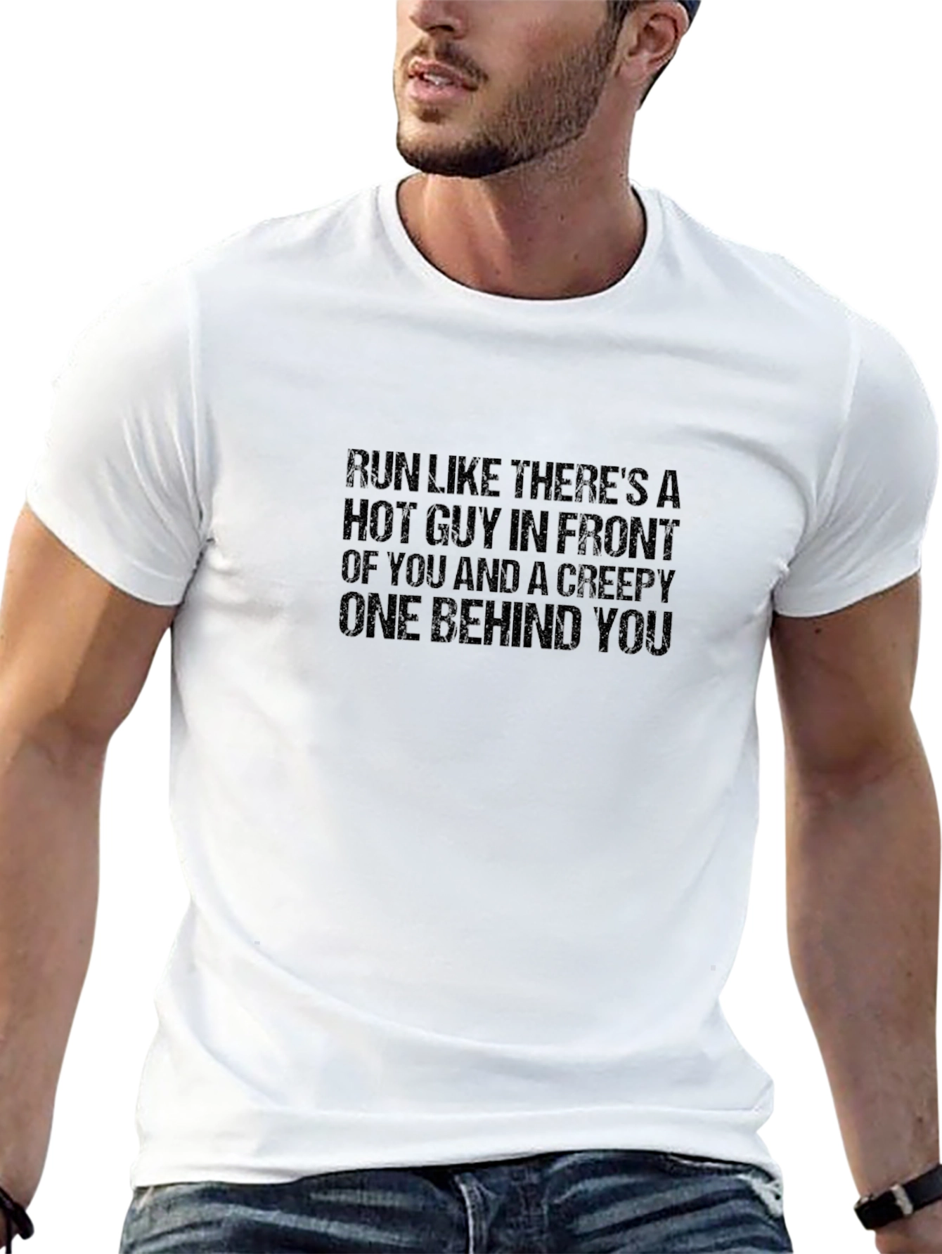 Humorous Run Hot Guy Creepy Guy Black T-Shirt