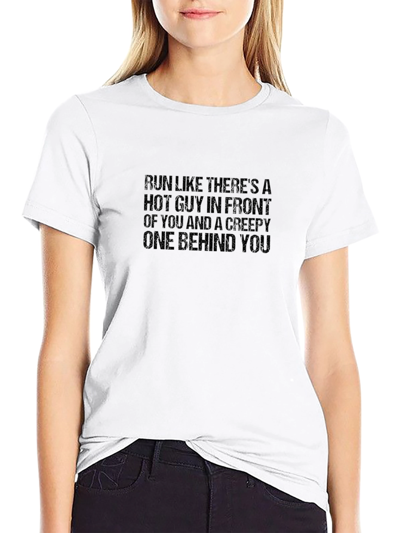 Humorous Run Hot Guy Creepy Guy Black T-Shirt