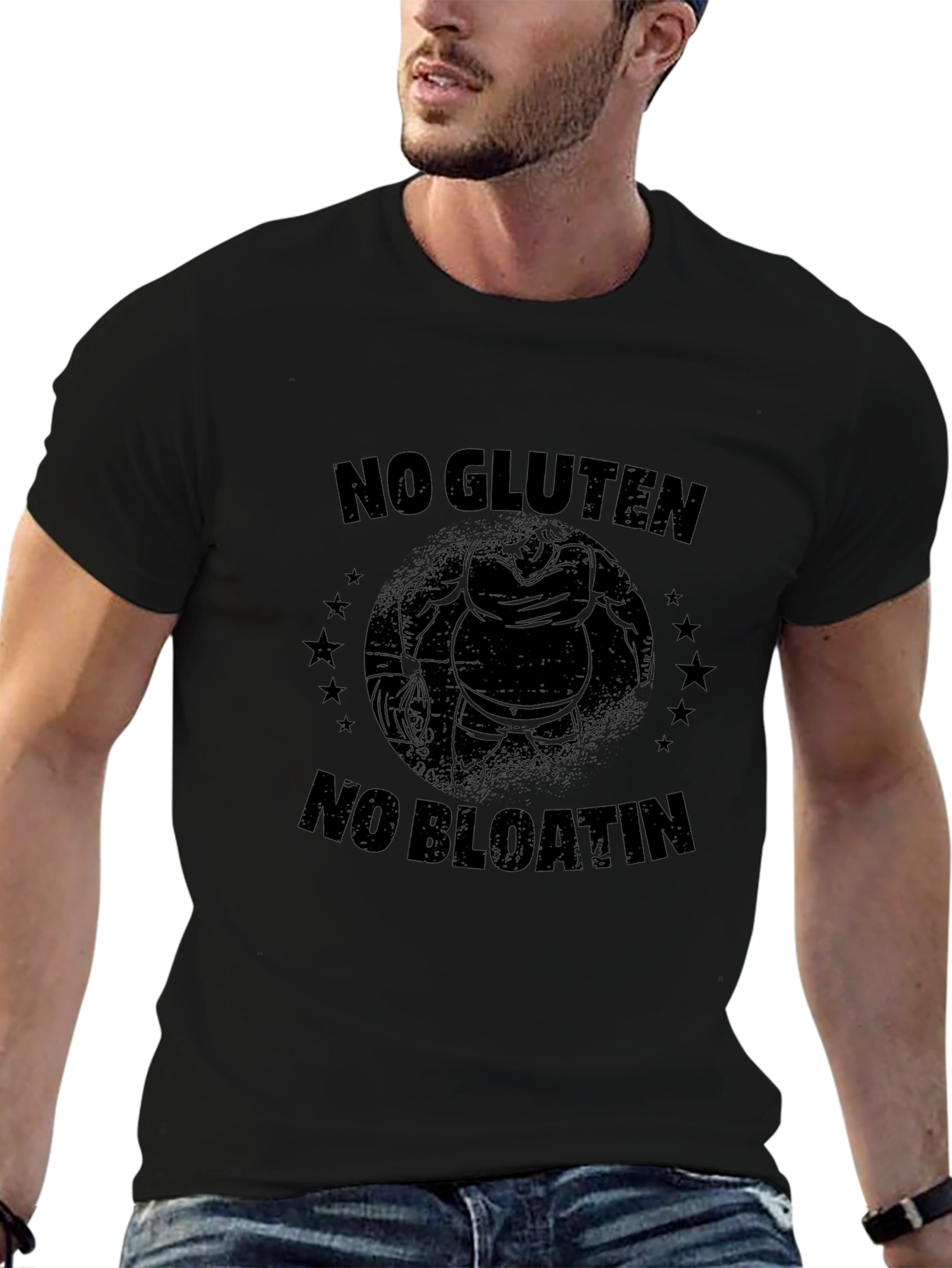 No Gluten No Bloatin Black T-Shirt - Gym Fitness