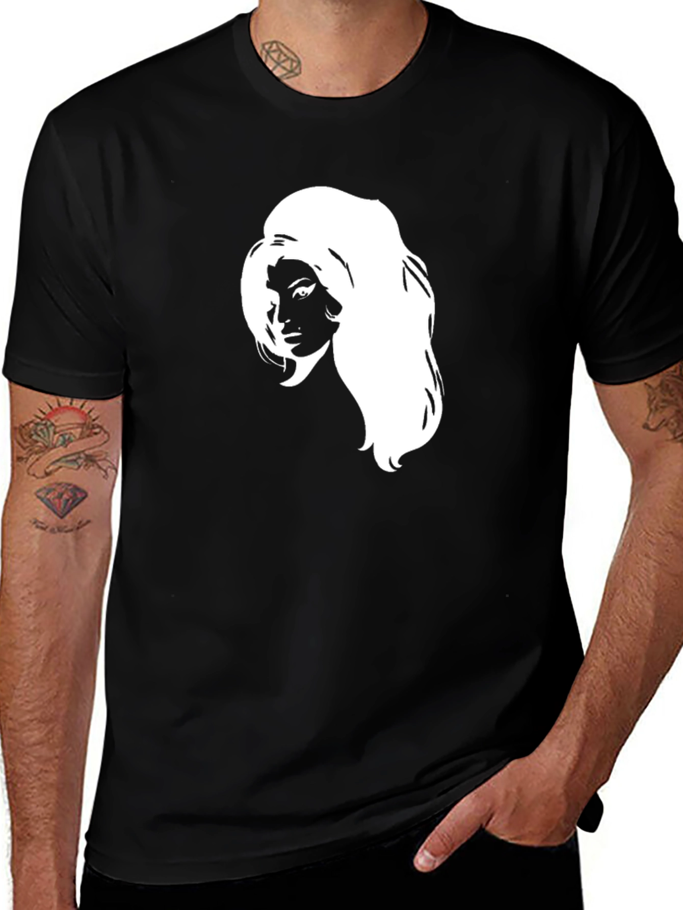 Black T-Shirt with White Woman Graphic
