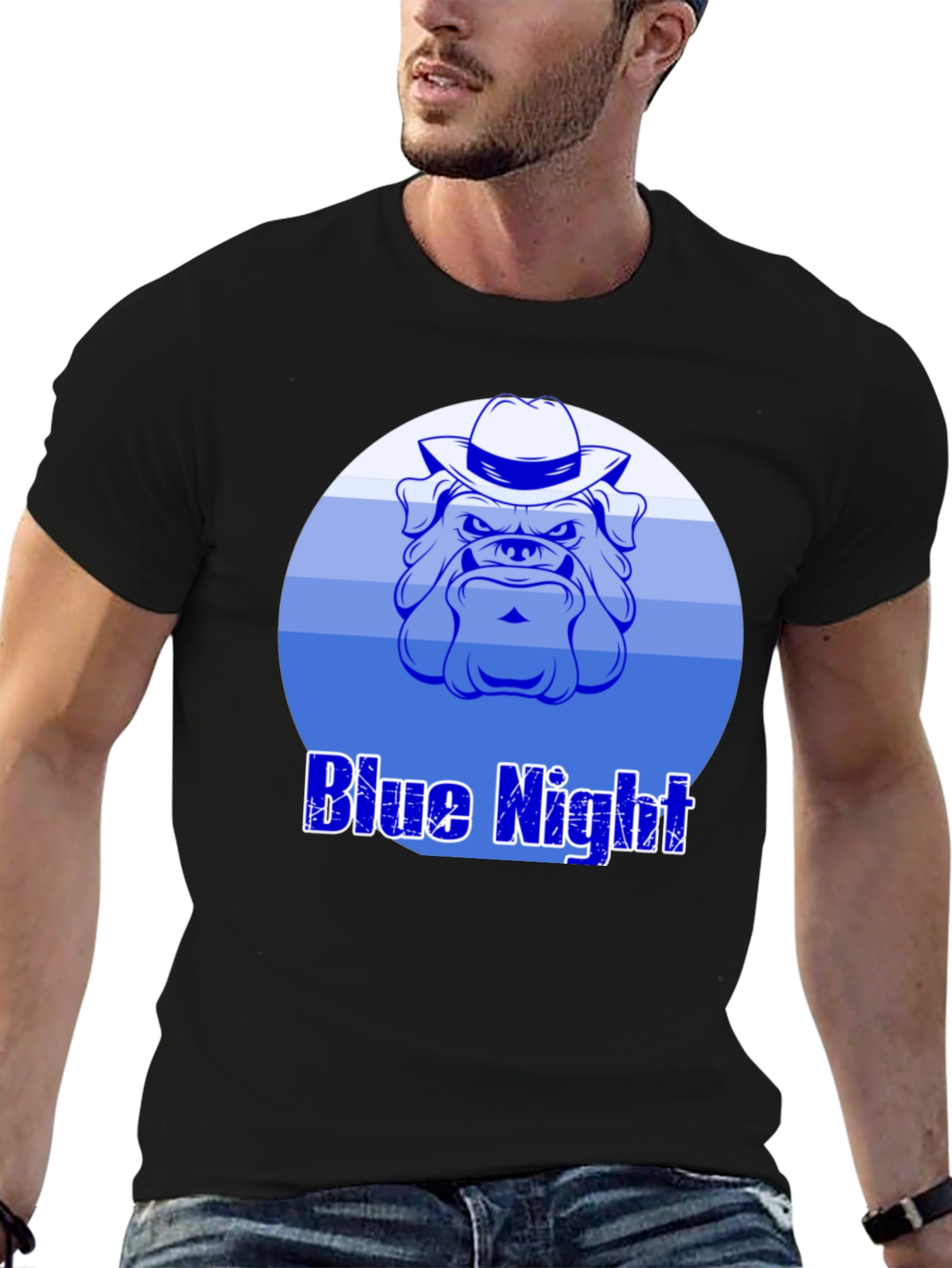 Blue Night Bulldog Graphic T-Shirt