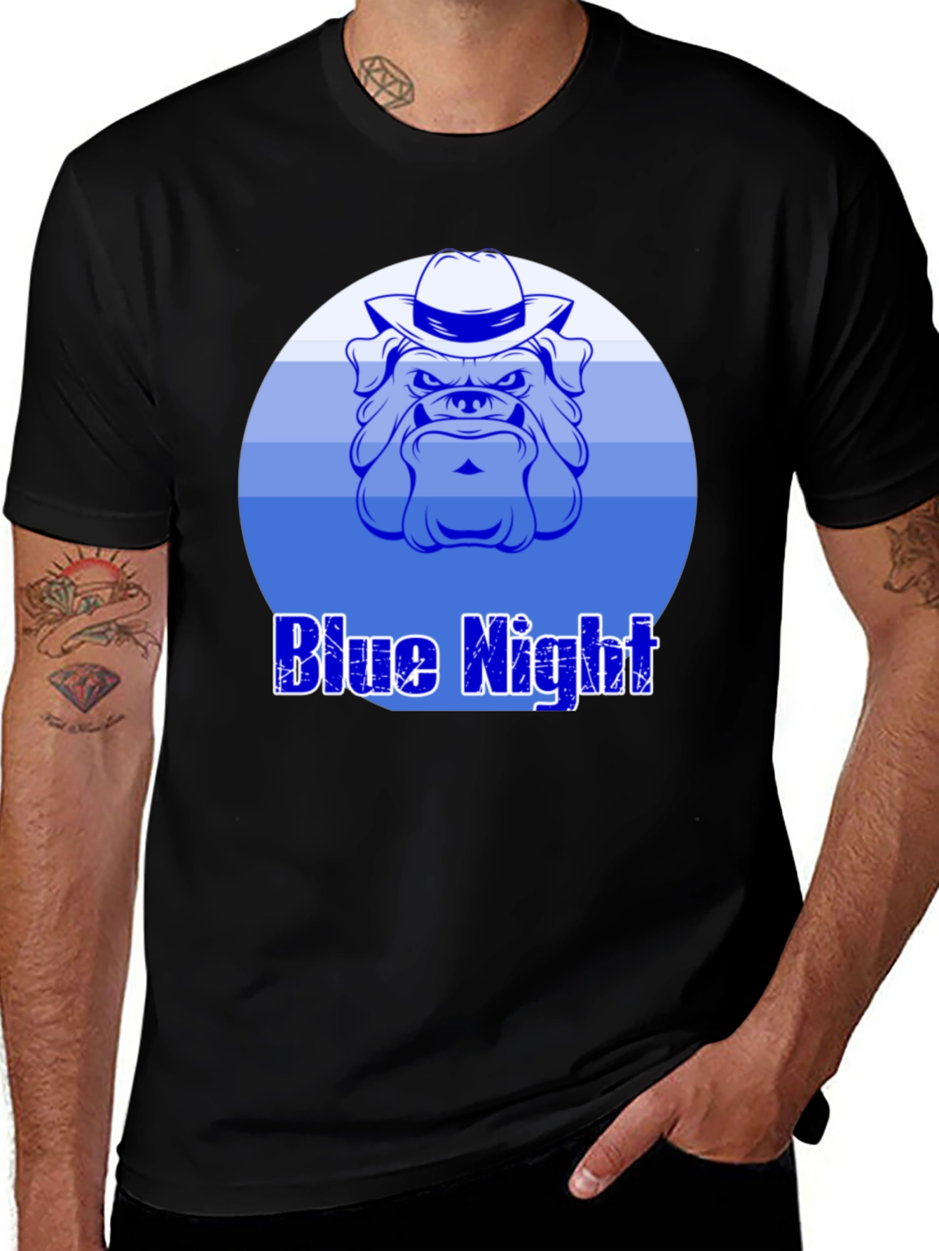 Blue Night Bulldog Graphic T-Shirt