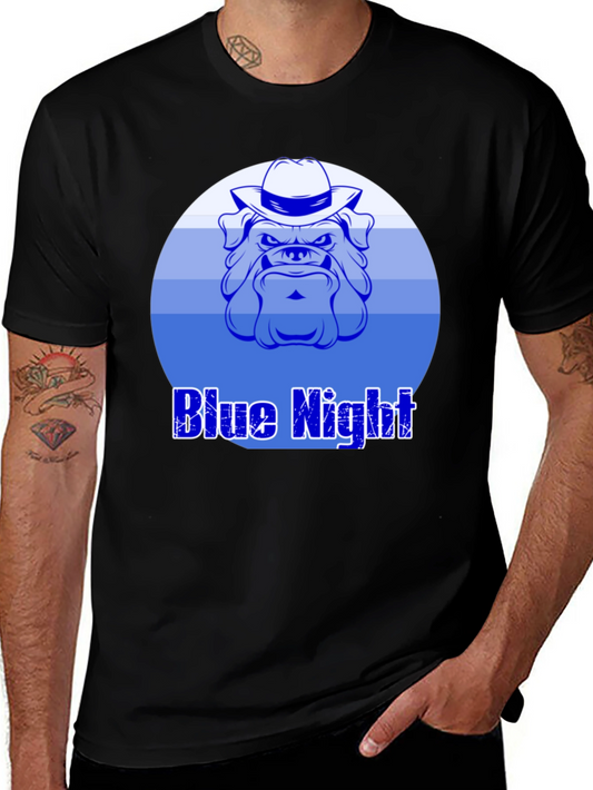 Blue Night Bulldog Graphic T-Shirt