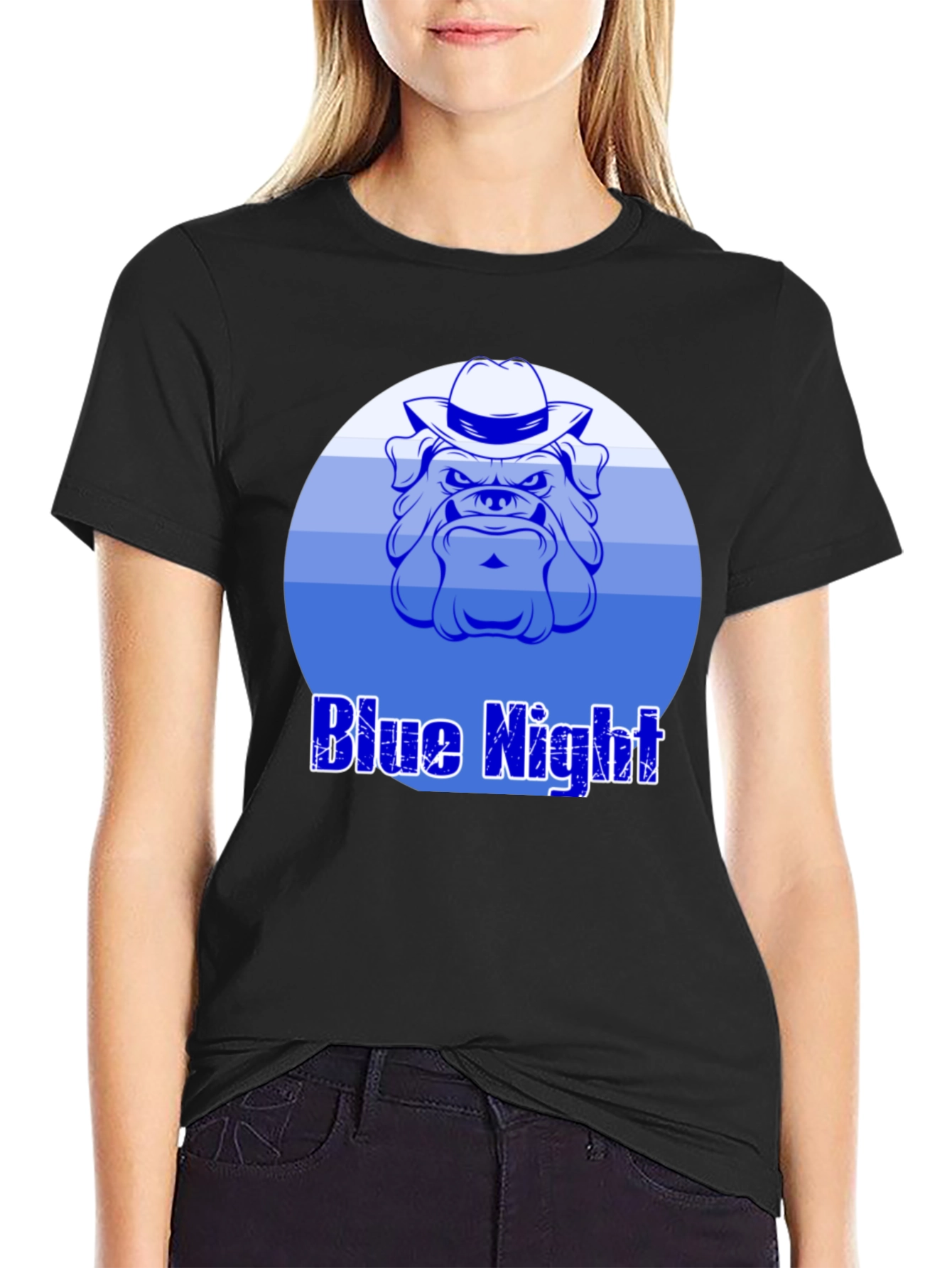 Blue Night Bulldog Graphic T-Shirt