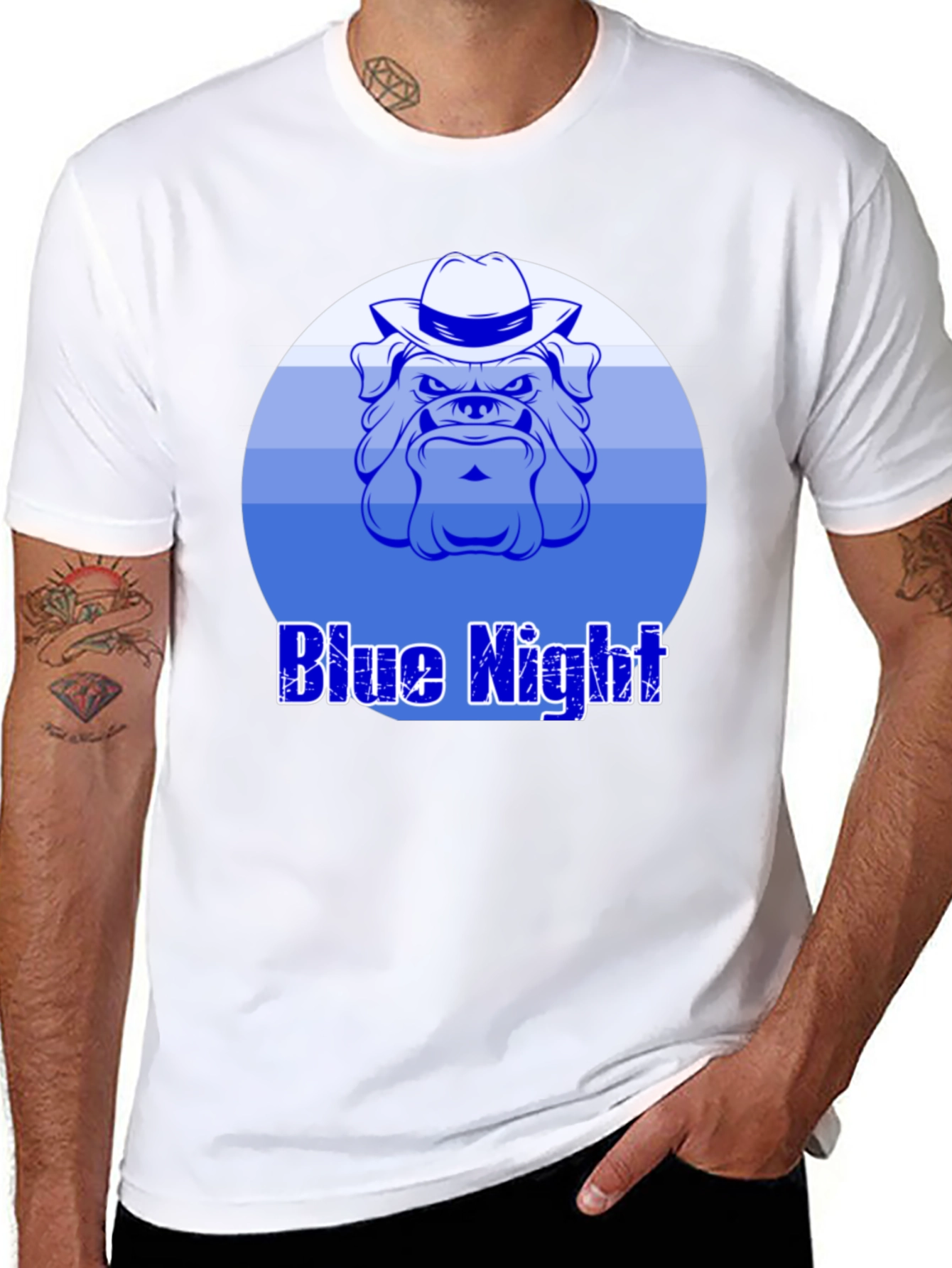 Blue Night Bulldog Graphic T-Shirt