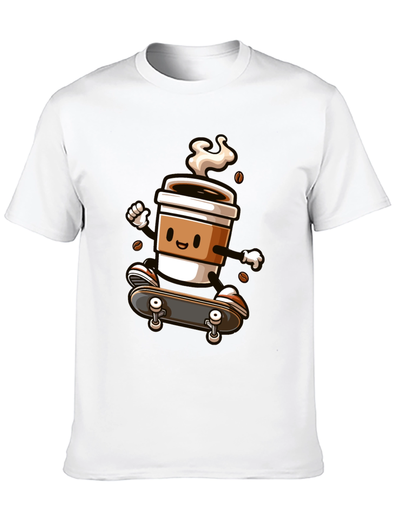 Skateboarding Coffee Cup Graphic Tee - Black Cotton Shirt