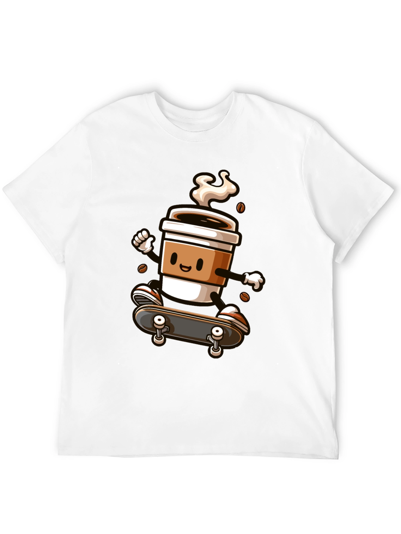 Skateboarding Coffee Cup Graphic Tee - Black Cotton Shirt
