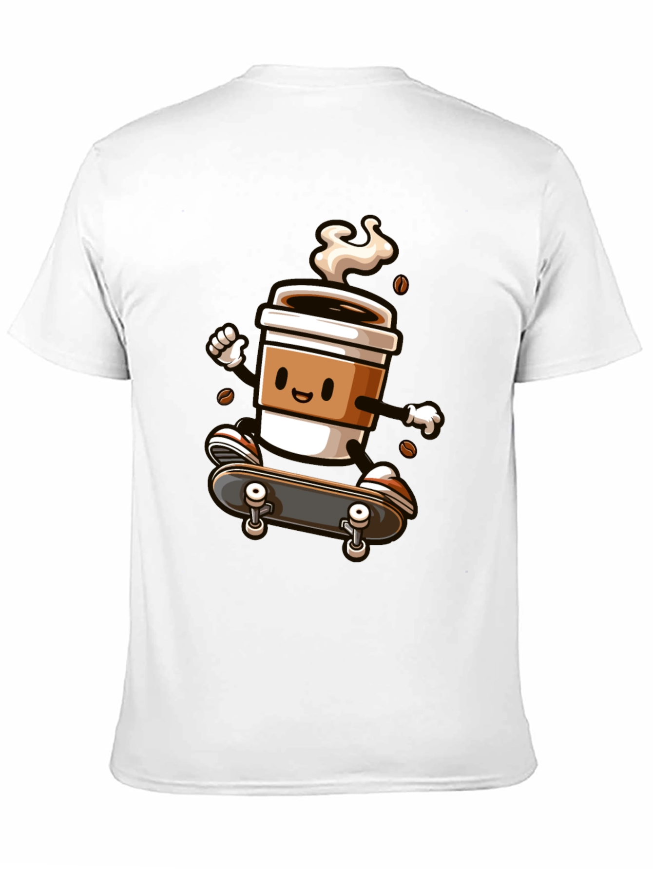 Skateboarding Coffee Cup Graphic Tee - Black Cotton Shirt