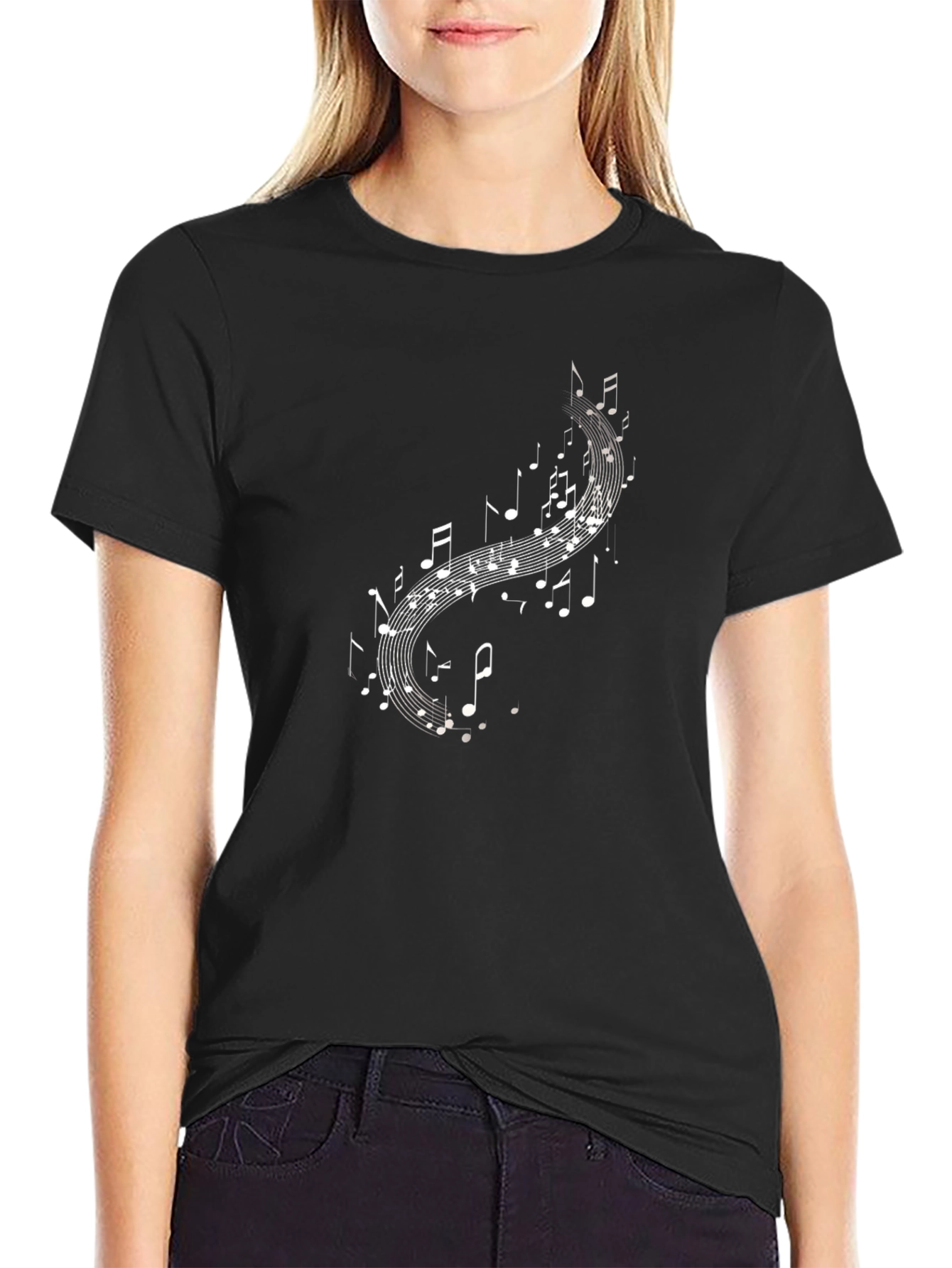 Musical Notes Graphic Black T-Shirt
