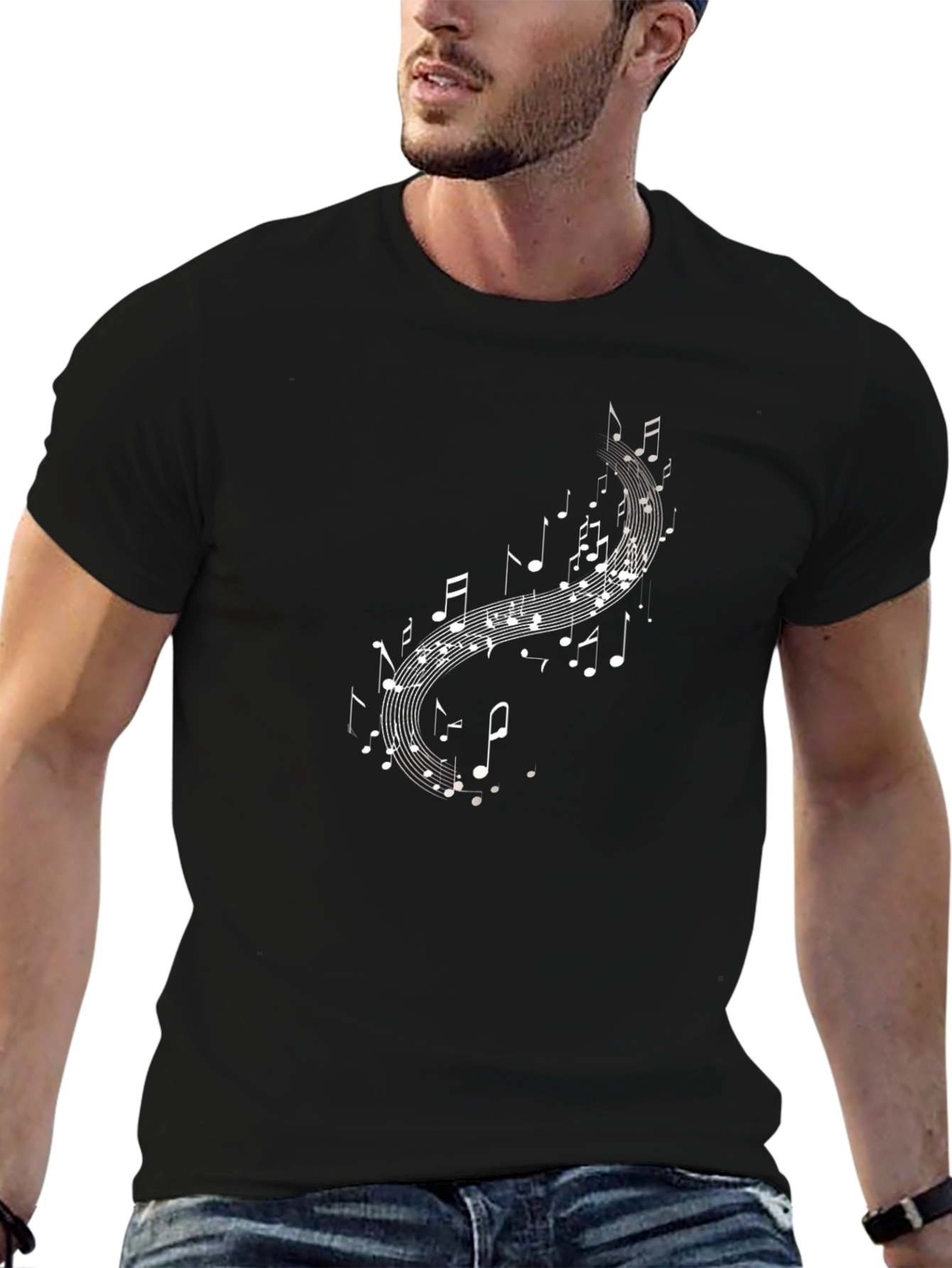 Musical Notes Graphic Black T-Shirt