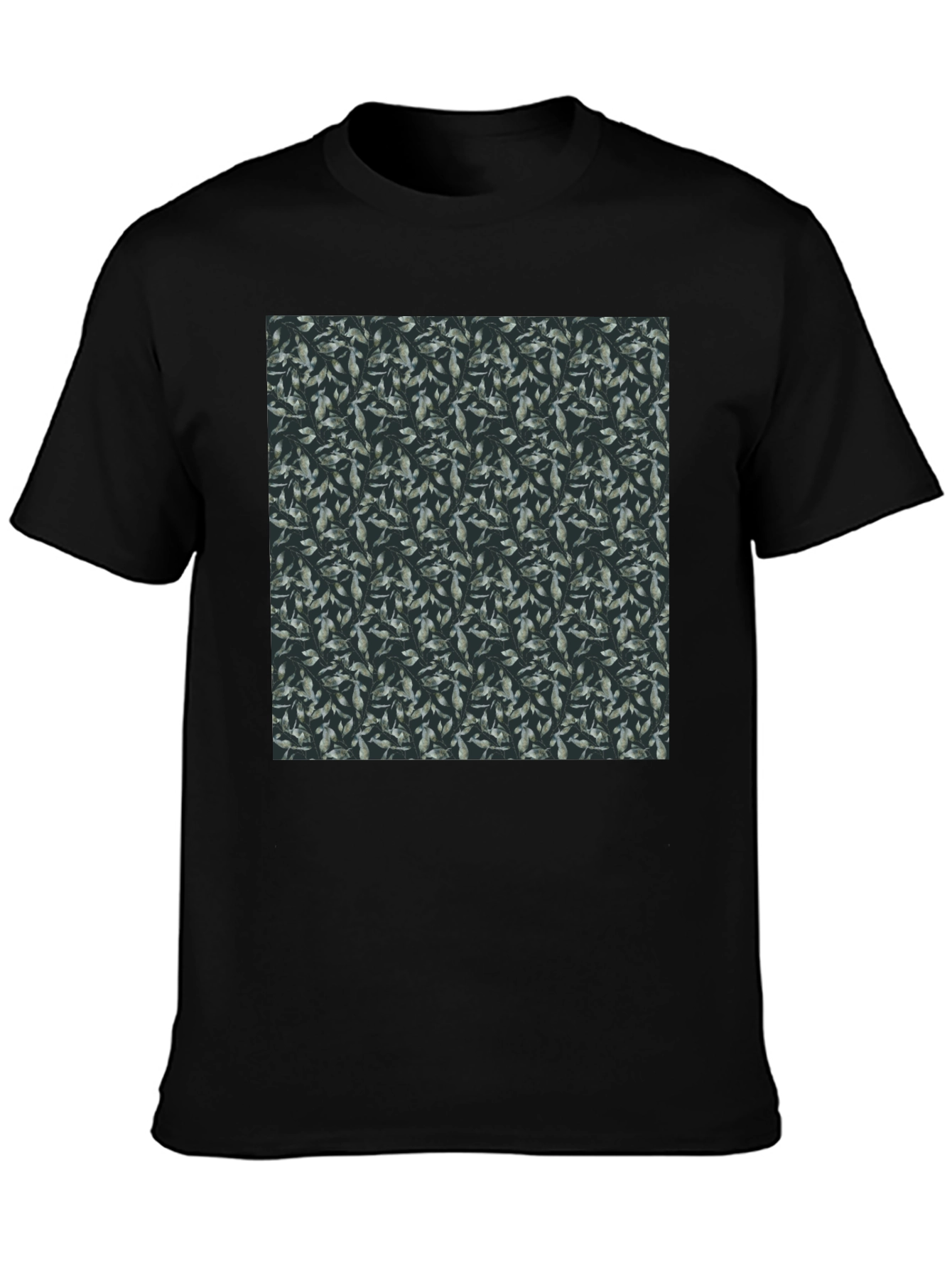 Black Tee with Botanical Leaf Print