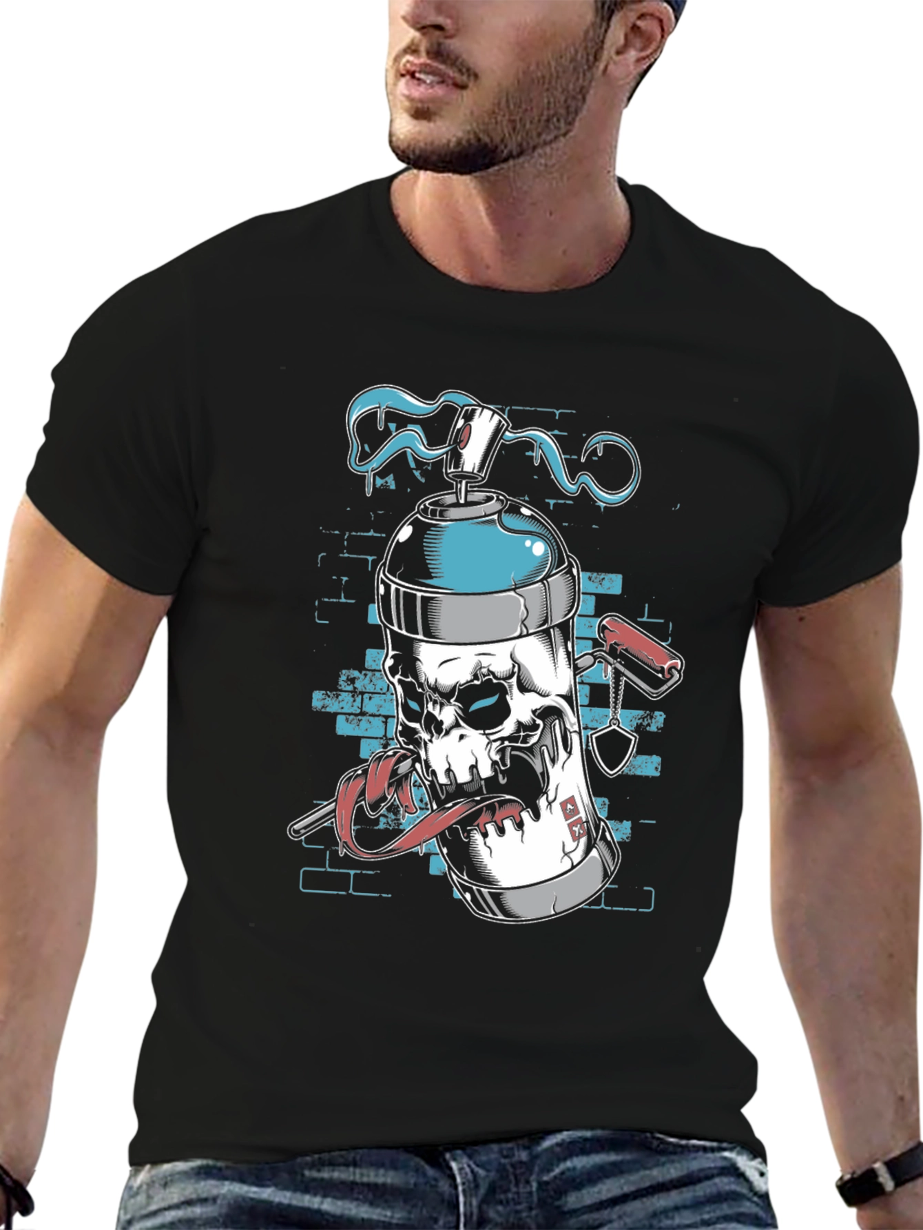Spray Can Skull Graphic Tee - Cool Edgy Design