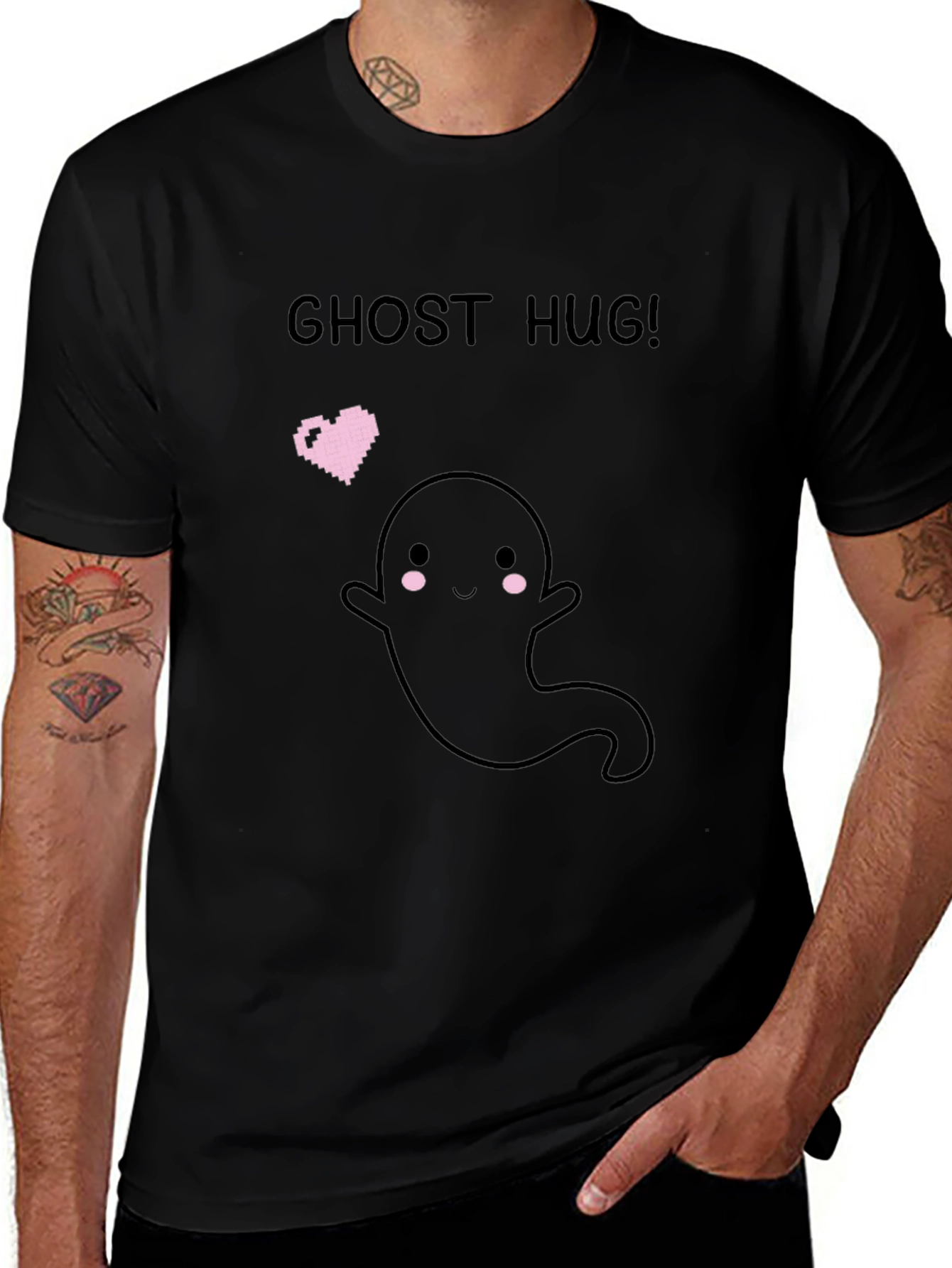 Ghost Hug Graphic T-Shirt - Black
