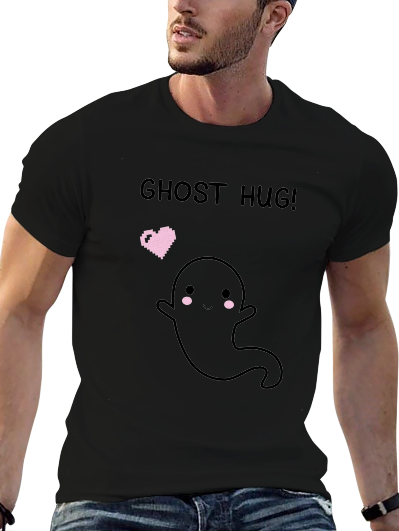 Ghost Hug Graphic T-Shirt - Black
