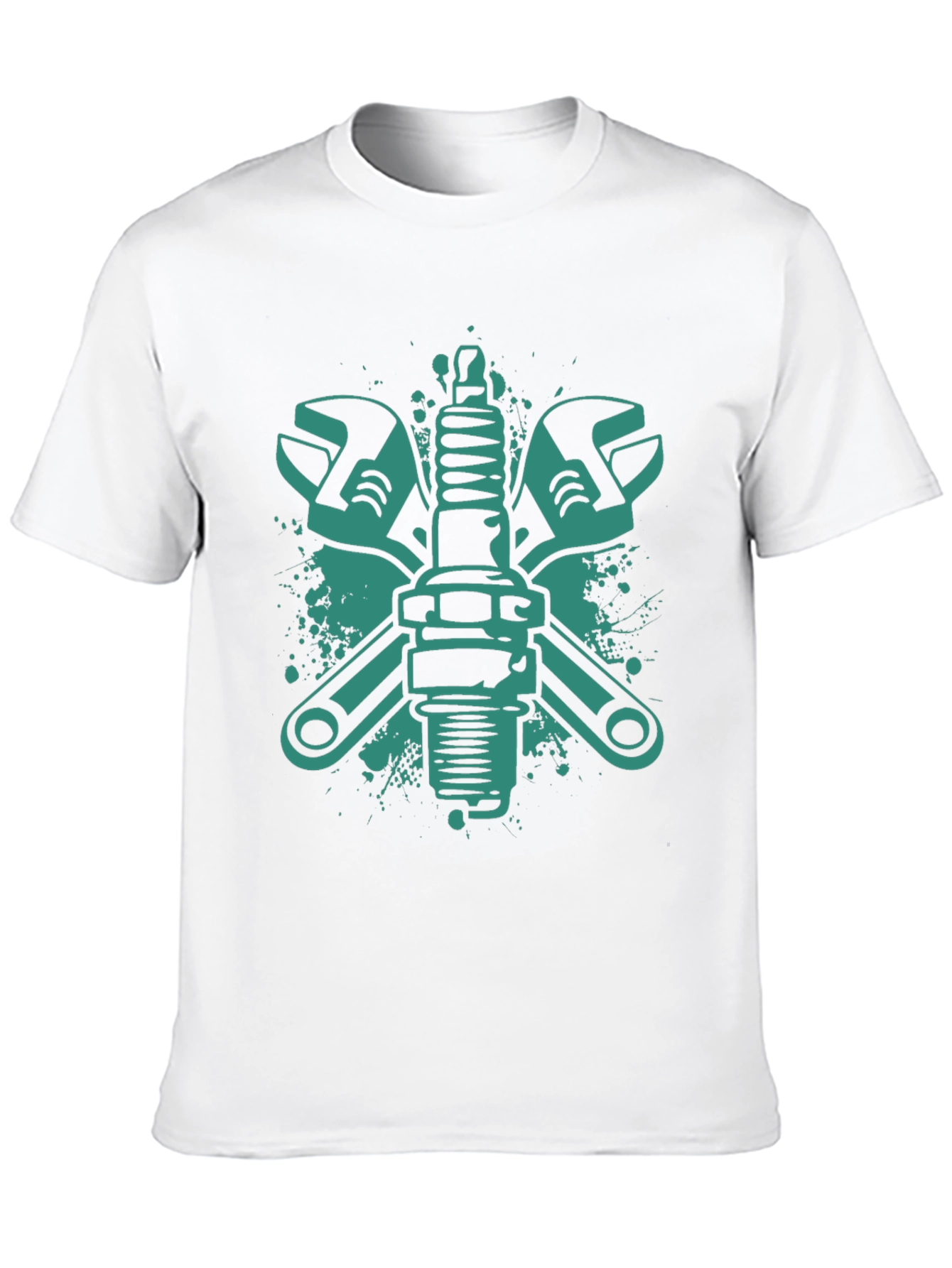 Mechanics Tee: Wrench & Spark Plug Graphic Black T-Shirt